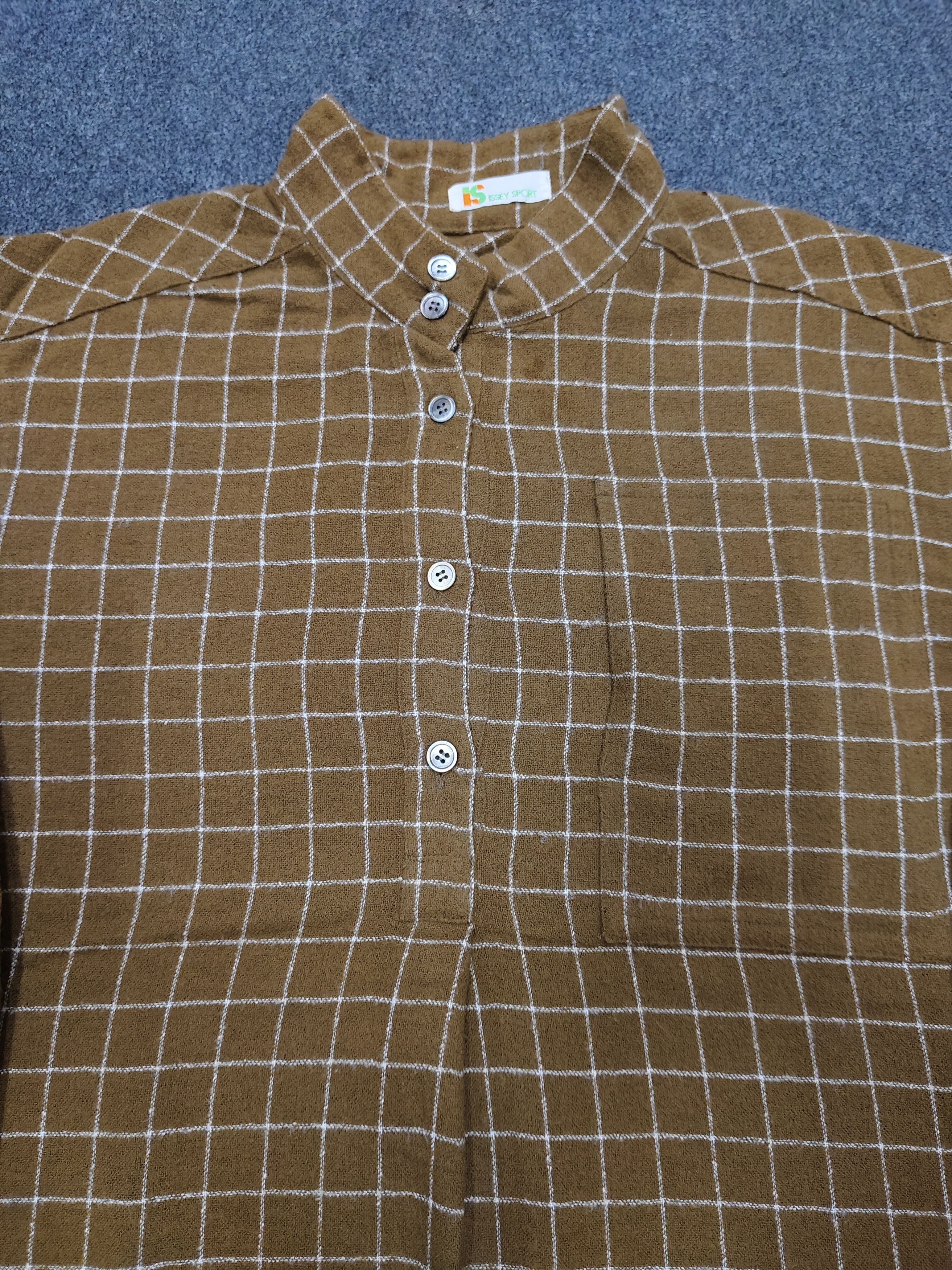 Issey Miyake 80s Issey Sport- Archived Plaid Stand Collar Wool Shirt Size US M / EU 48-50 / 2 - 2 Thumbnail