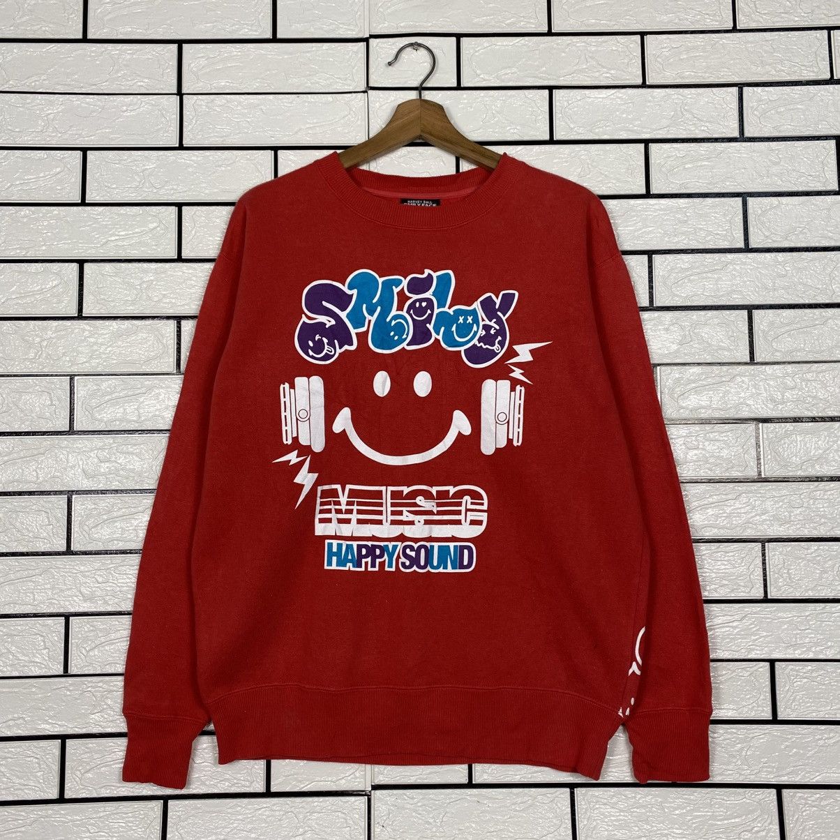 Japanese Brand 📌Vintage Sweatshirt Smiley Face Big Logo Over Print Size US L / EU 52-54 / 3 - 2 Thumbnail