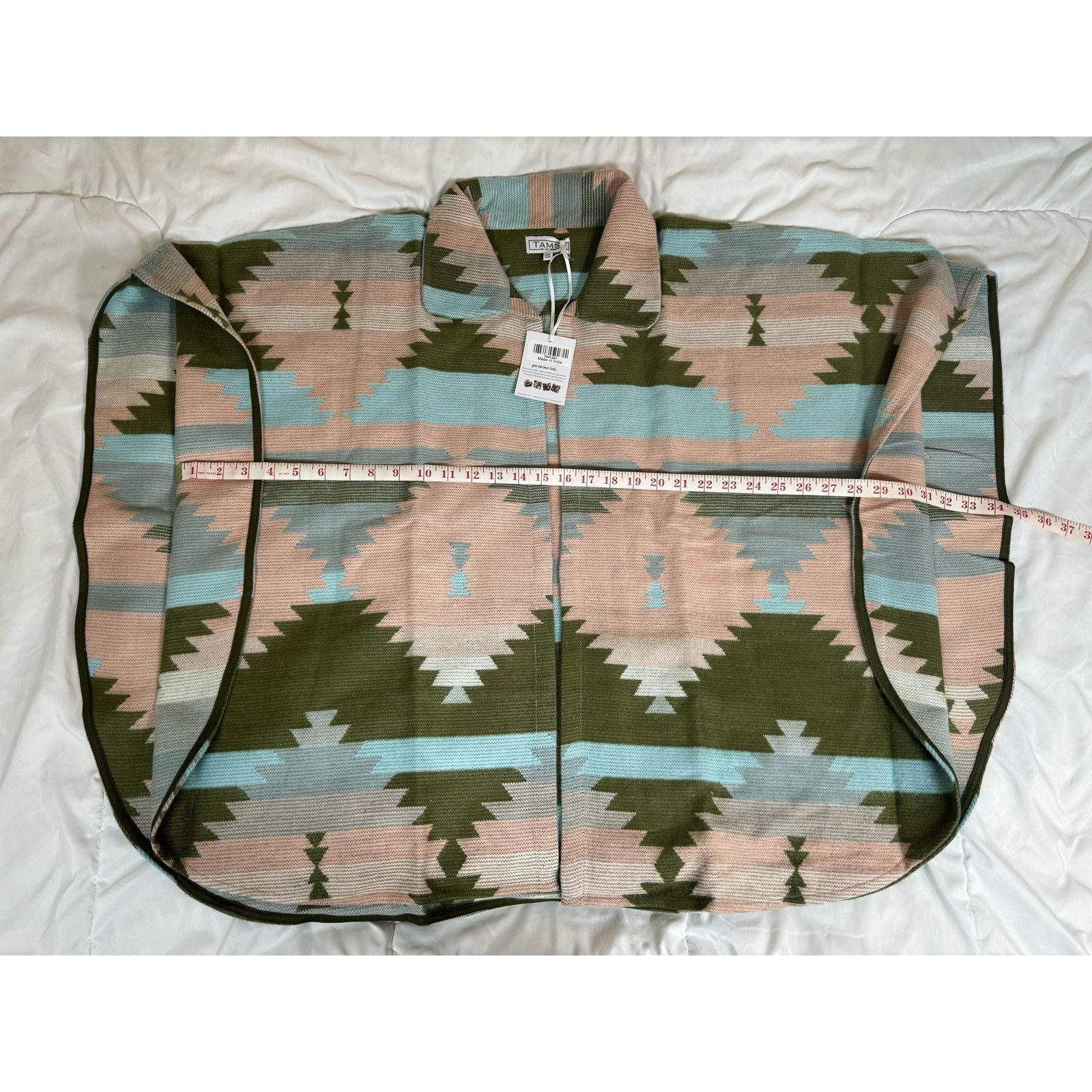 TAMSY Peach and Olive Color Open Front Jacquard One Size