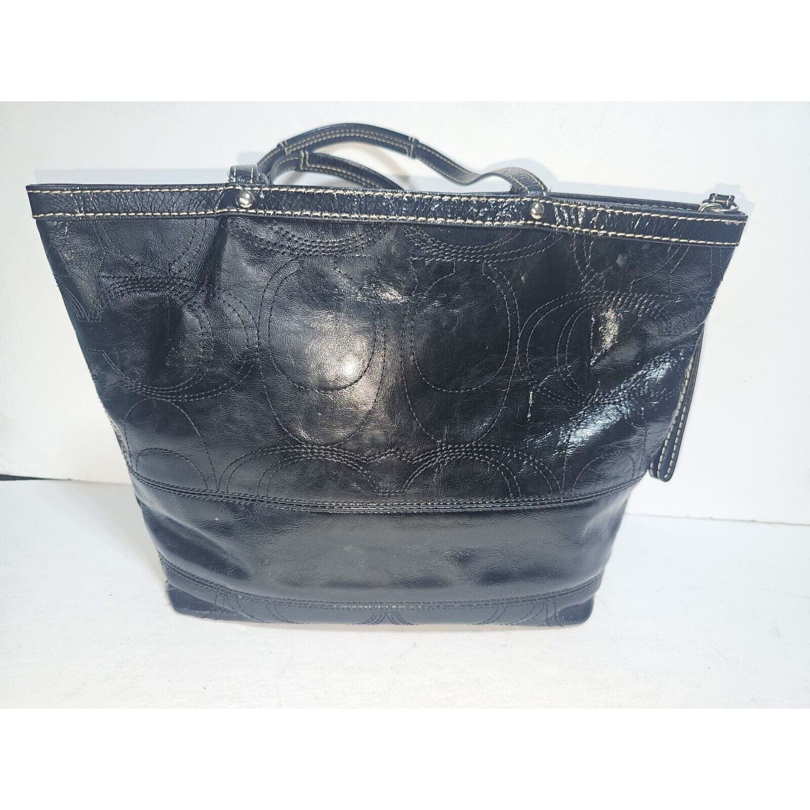 Coach Coach Purse Signature Stitched BLACK Patent Leather F15142 Size ONE SIZE - 4 Thumbnail