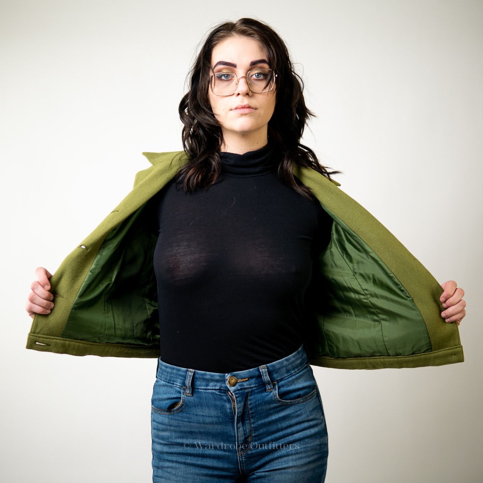 Vintage Vintage Olive Green Cropped Wool Blazer Jacket - 8 Size M / US 6-8 / IT 42-44 - 3 Thumbnail