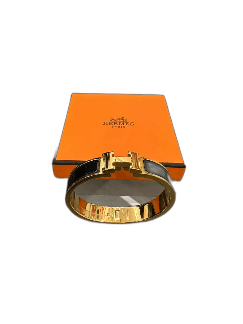 Hermes Hermes Clic H Enamel Bracelet Gold Black Size ONE SIZE - 1 Thumbnail