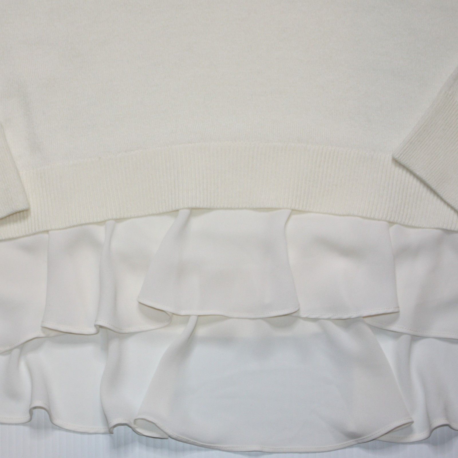 Loft Flounce Mixed Media Sweater Top in White Color NWT $64.90 Size M / US 6-8 / IT 42-44 - 4 Thumbnail