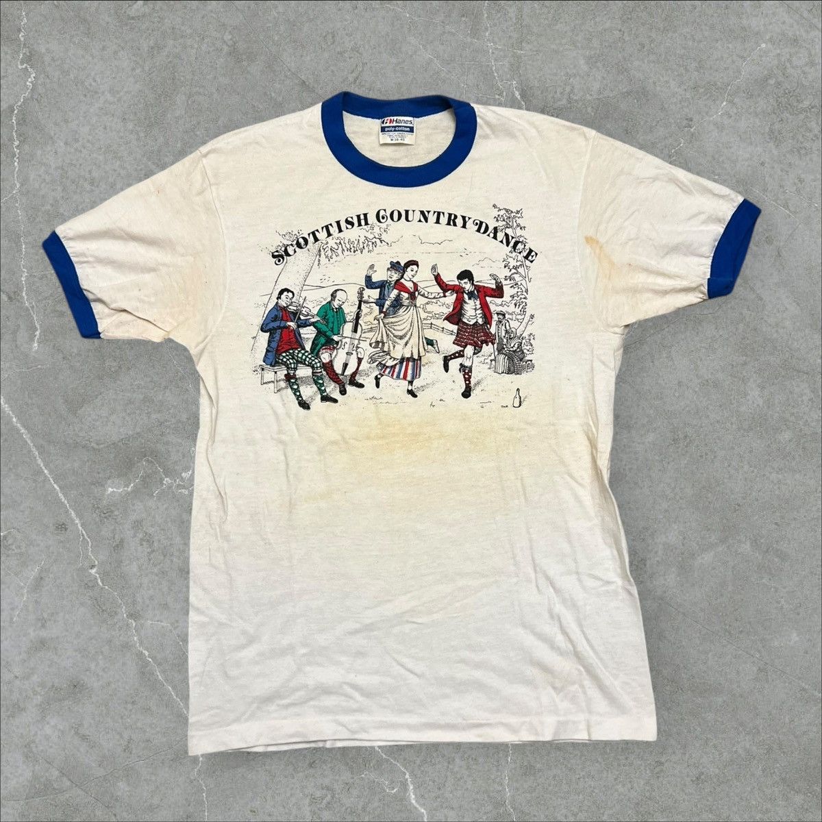 vintage Scottish country dance blue ringer tee