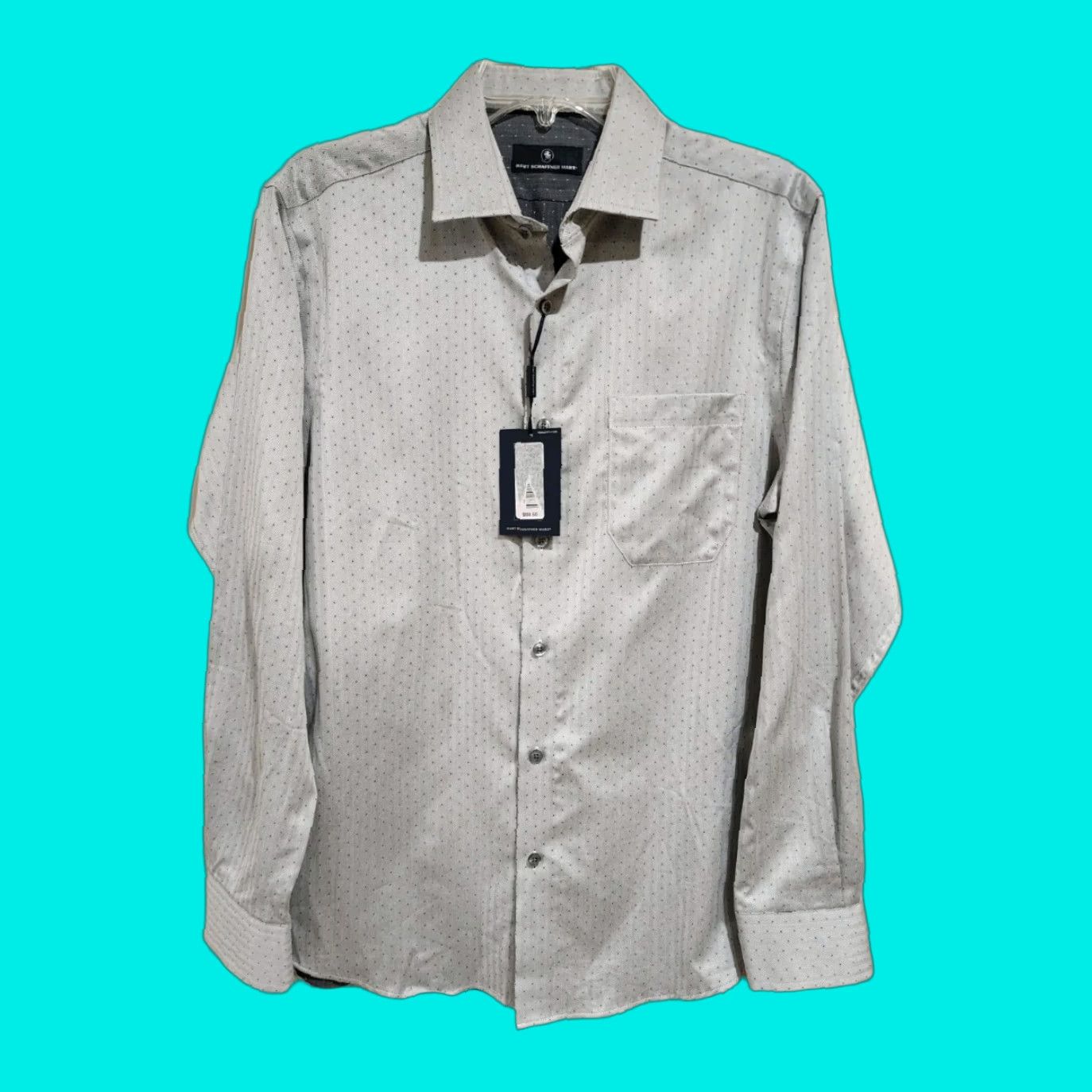Hart Schaffner Marx Dress Shirt Men Long Sleeve Cotton Gray M Polka Dot Vintage No