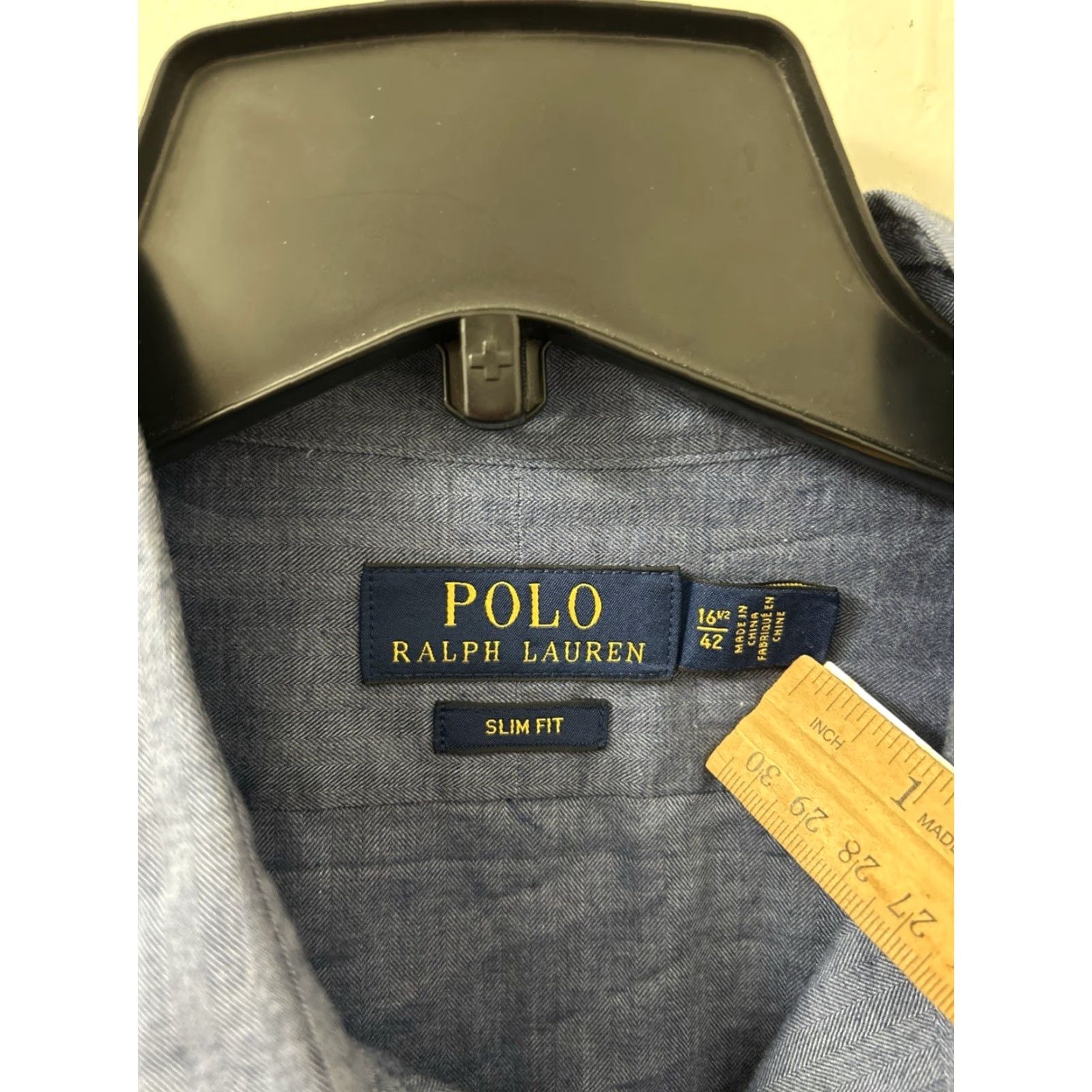Polo Ralph Lauren Polo Ralph Lauren Shirt Mens 16.5 Blue Herringbone Slim Fit Button Up L/S Size US XL / EU 56 / 4 - 5 Thumbnail