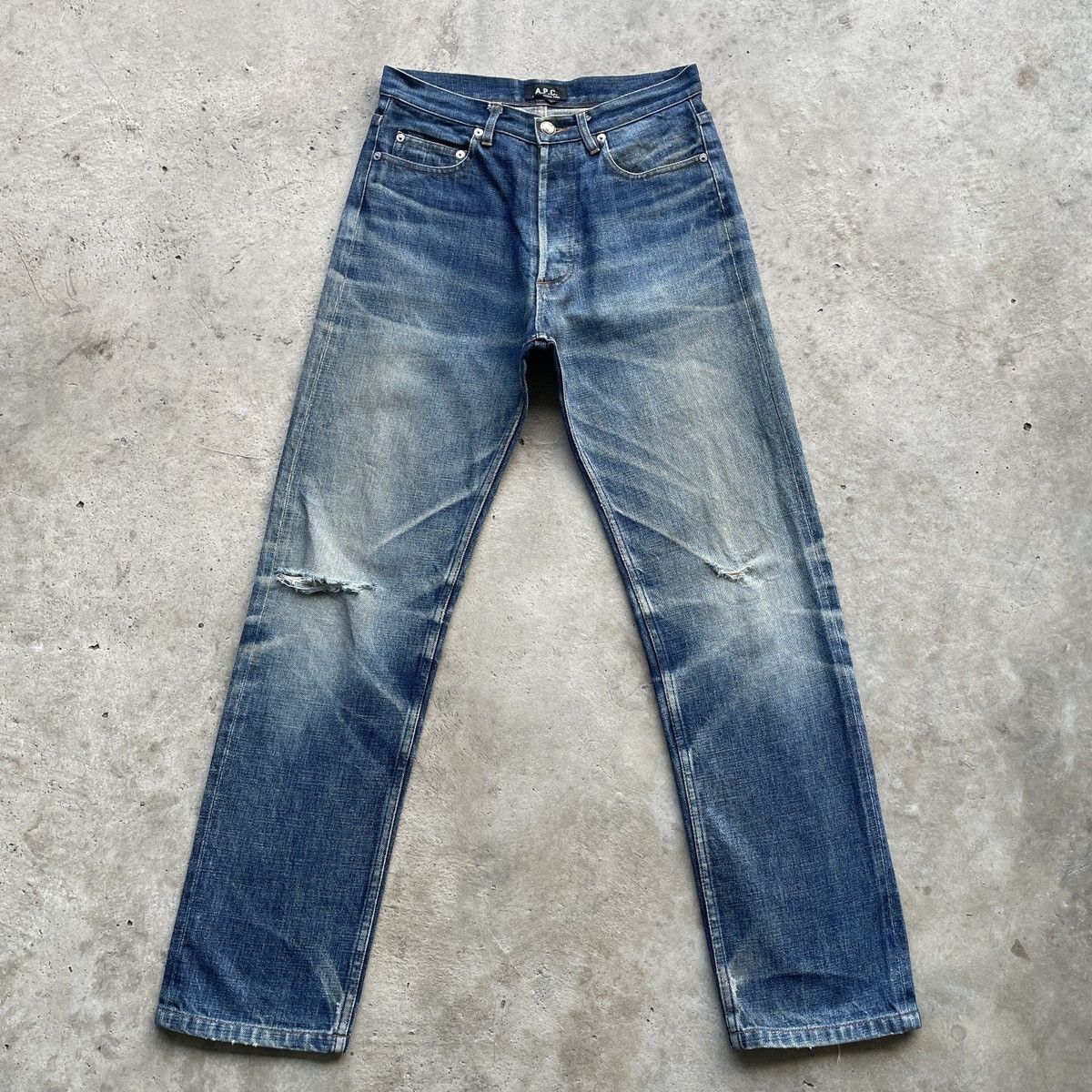90s Vintage A.P.C Distressed Faded Jean Denim Pants Selvedge