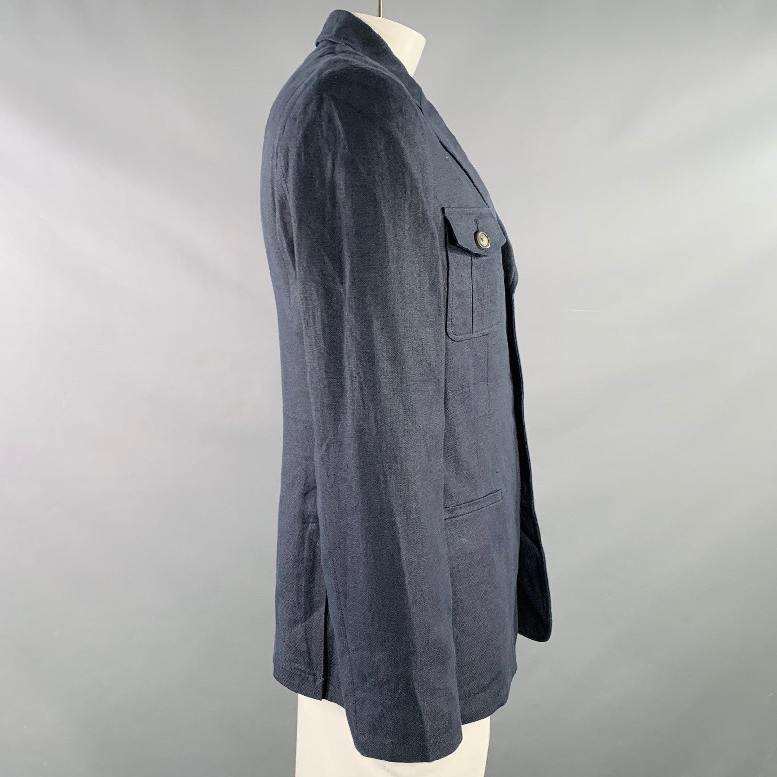 Elie Tahari Size 42 Redford Navy Hemp Linen Notch Lapel Jacket Size US L / EU 52-54 / 3 - 2 Thumbnail