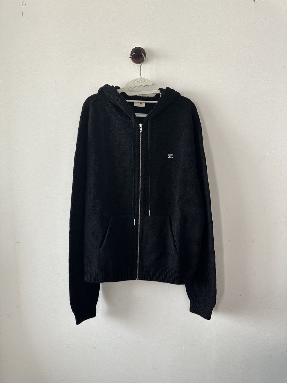 Celine CELINE Triomphe Logo Knit Zip-Up Hoodie Size XL Size US XL / EU 56 / 4 - 1 Thumbnail
