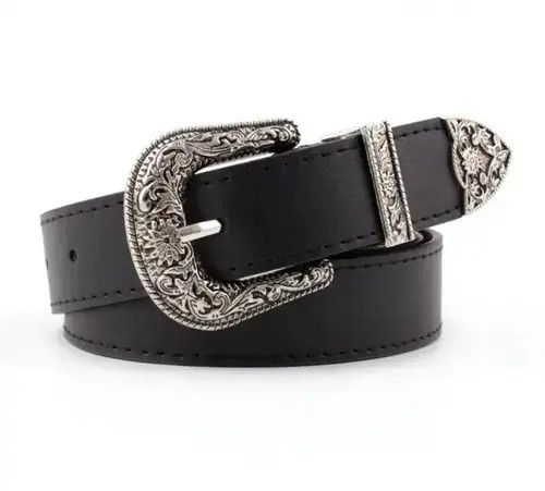 Leather Black Color Retro Pin Buckle PU Leather Belt Size ONE SIZE - 4 Thumbnail