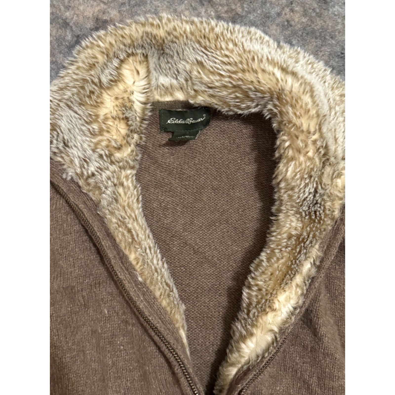 Eddie Bauer Eddie Bauer Women's XL Wool Alpaca Full Zip Sweater Jacket Fur Trim Mock Neck Brown Solid Size XL / US 12-14 / IT 48-50 - 3 Thumbnail
