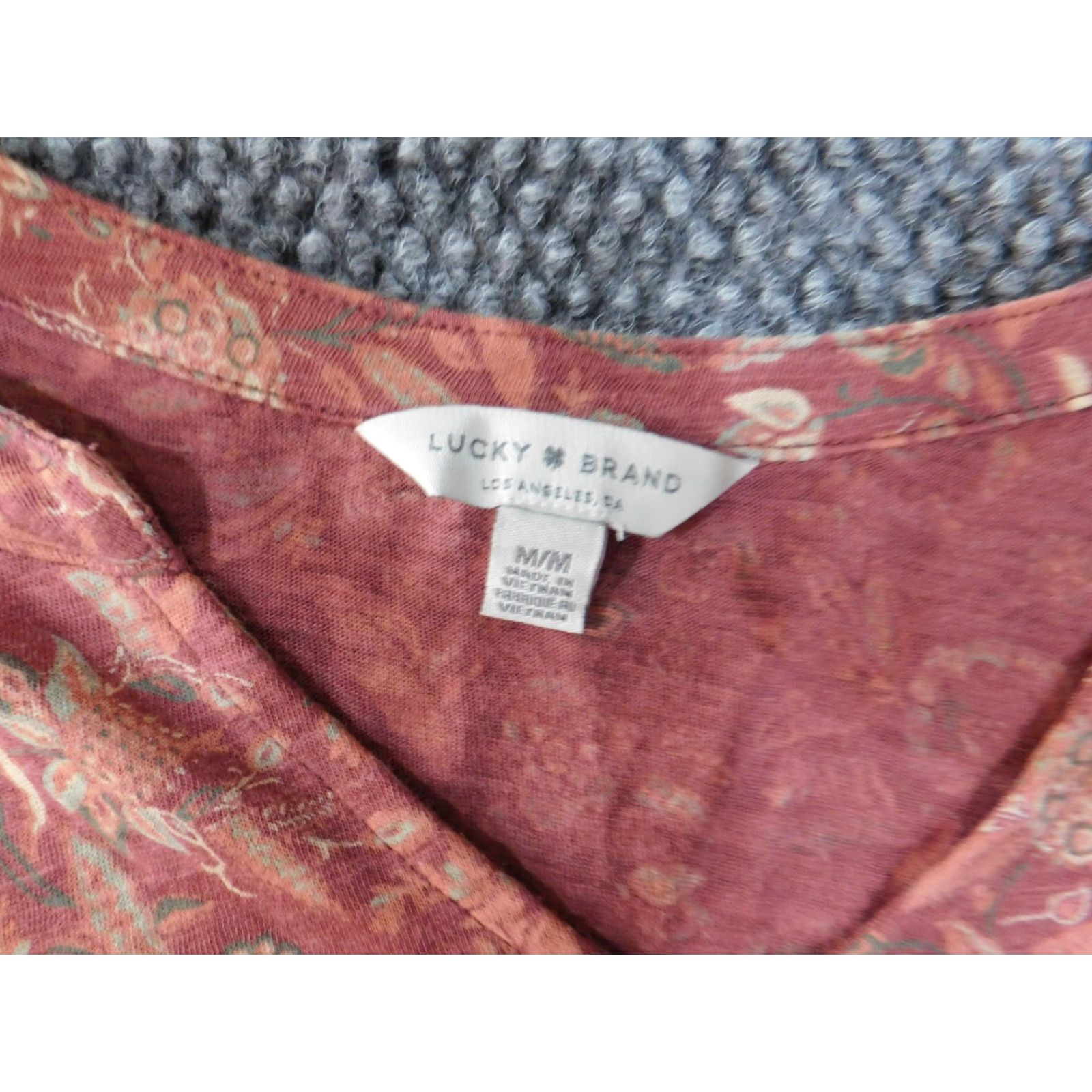 Lucky Brand Lucky Brand Blouse Shirt Women M Pink Bell Sleeve Geometric Floral V-Neck Cotton Linen Viscose Rayon Stretch Regular Basic Casual Size M / US 6-8 / IT 42-44 - 4 Thumbnail