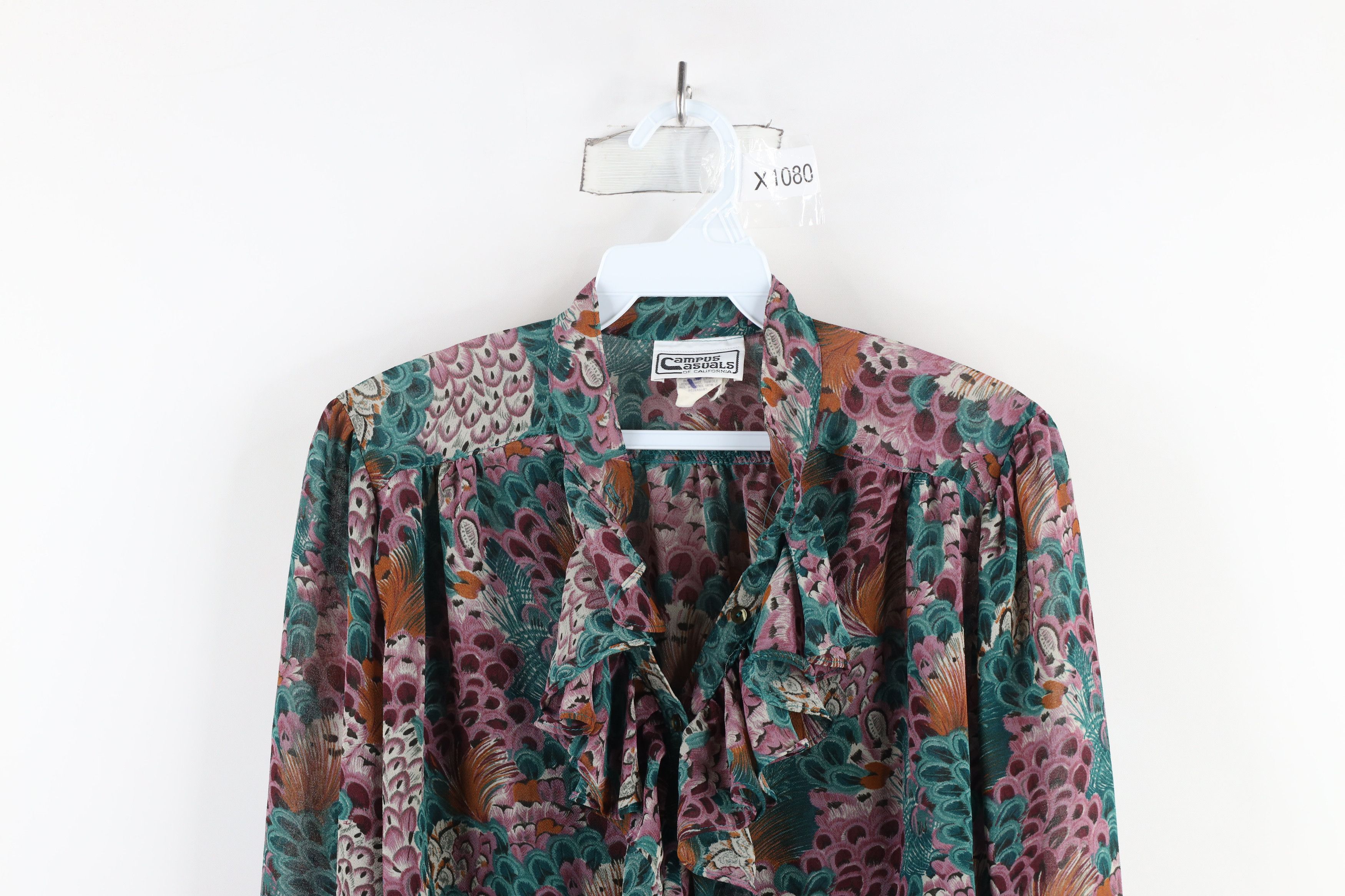 Vintage Vintage 70s Streetwear Feathers Ruffled Blouse Top USA Size M / US 6-8 / IT 42-44 - 2 Thumbnail