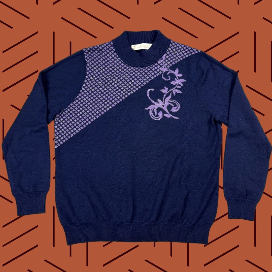 Camel VTG CAMELA 80S MOCK NECK SWEATER METALLIC NAVY PURPLE PULLOVER Size M / US 6-8 / IT 42-44 - 1 Thumbnail