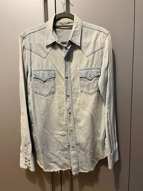 image of Saint Laurent Paris Saint Laurent Denim Shirt in Faded Light Blue, Men's (Size Medium)