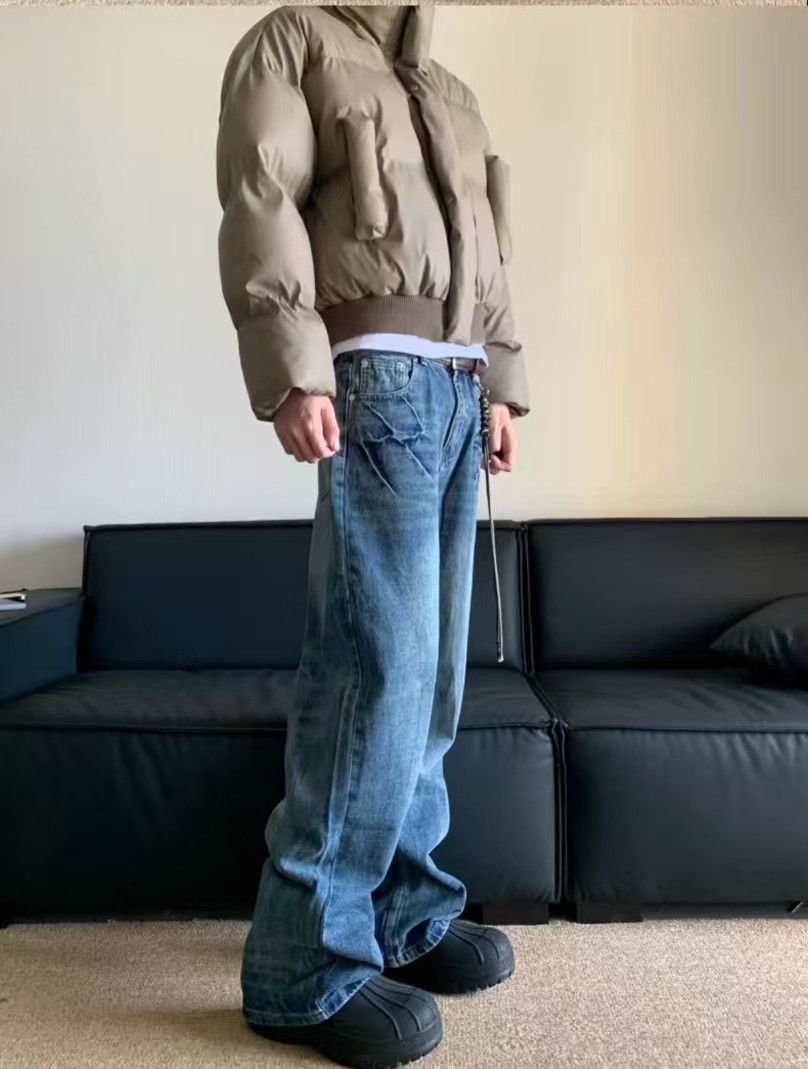 Japanese Brand × Jean Blue Washed Vintage Lightning Stripe Straight Jeans Size US 32 / EU 48 - 2 Thumbnail