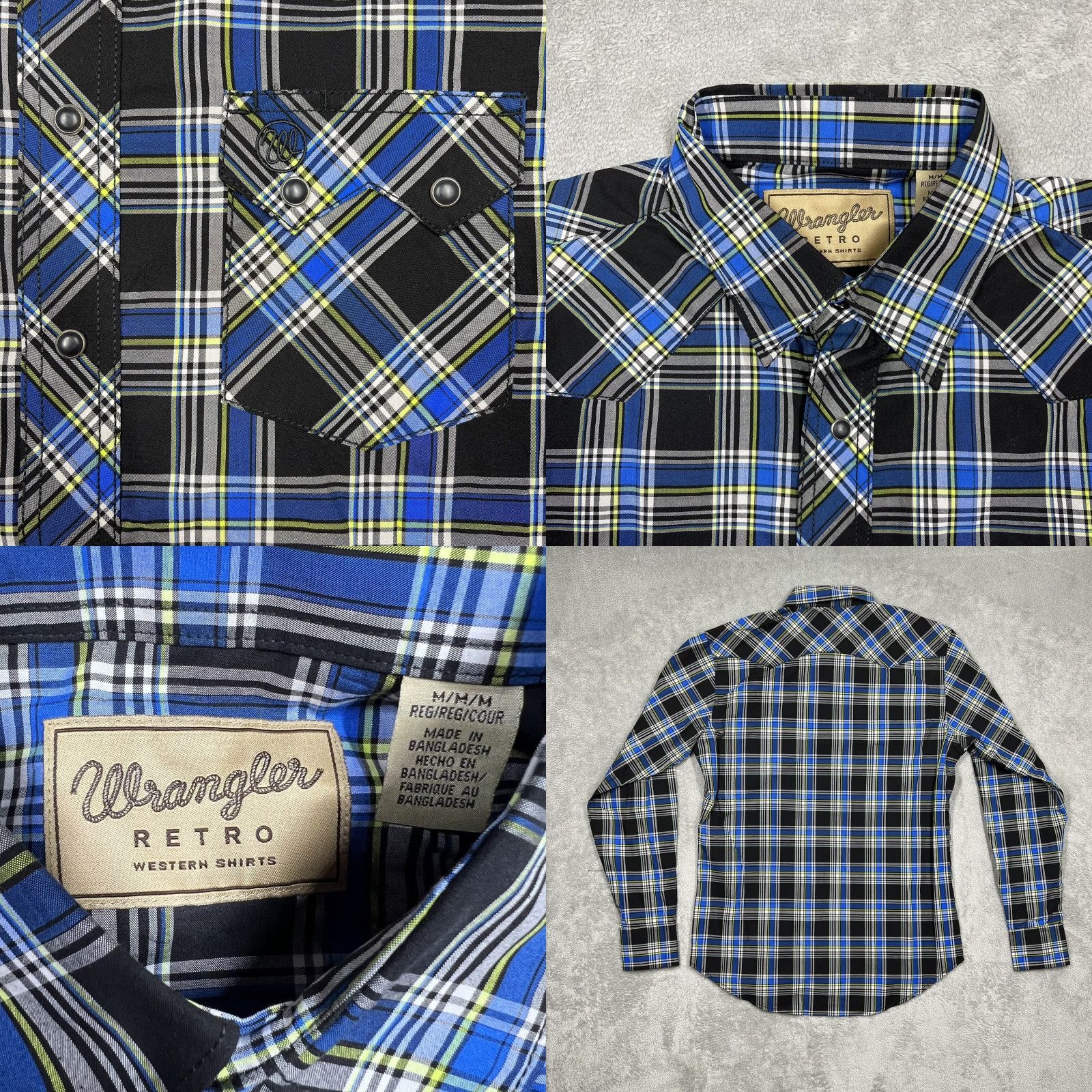 Wrangler Wrangler Western Shirt Mens Medium Pearl Snap Long Sleeve Plaid Blue Black Size US M / EU 48-50 / 2 - 8 Thumbnail