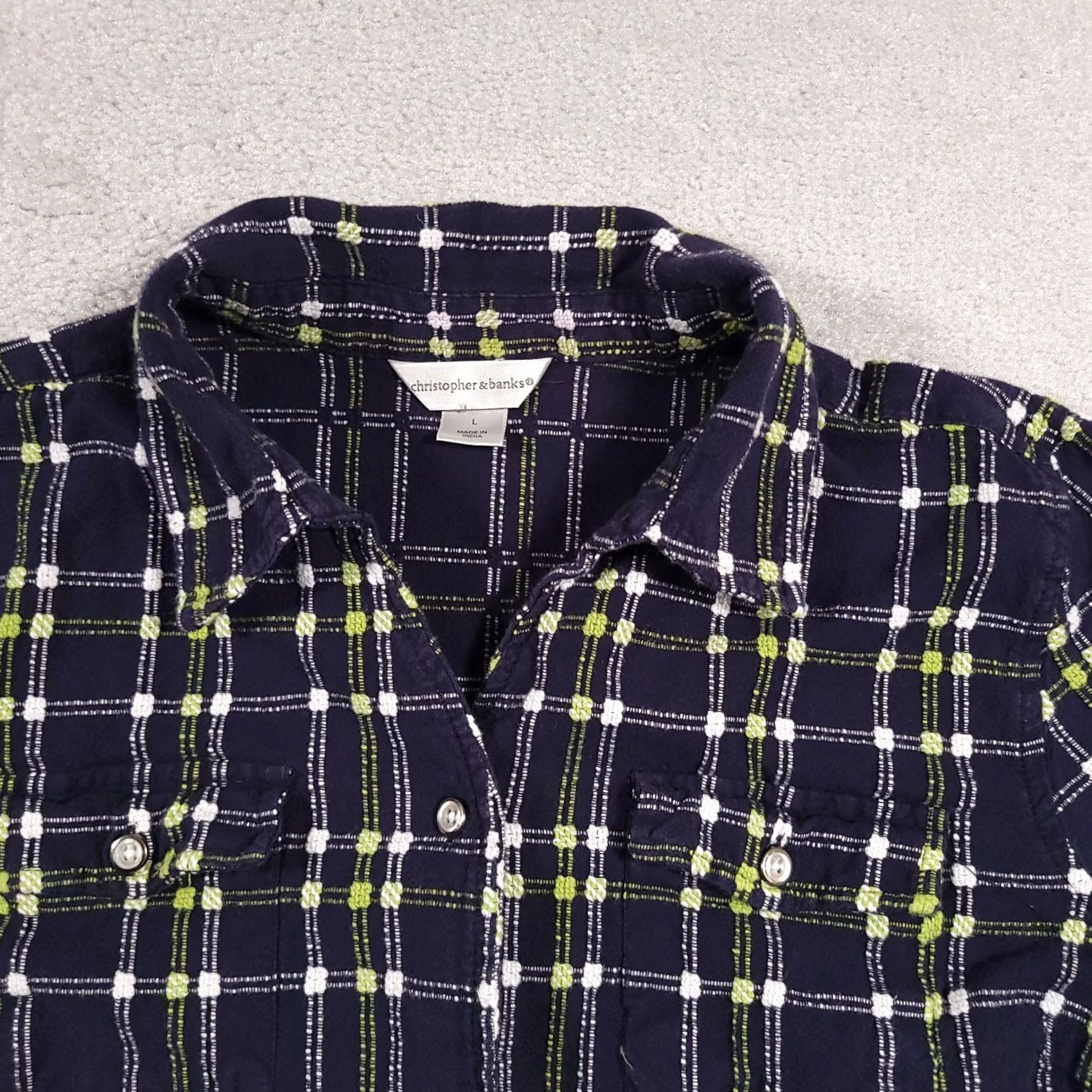 Vintage Christopher & Banks Shirt Women's Large Button Up Roll Tab Sleeve Textured Cinch Women's Size L / US 10 / IT 46 - 3 Thumbnail