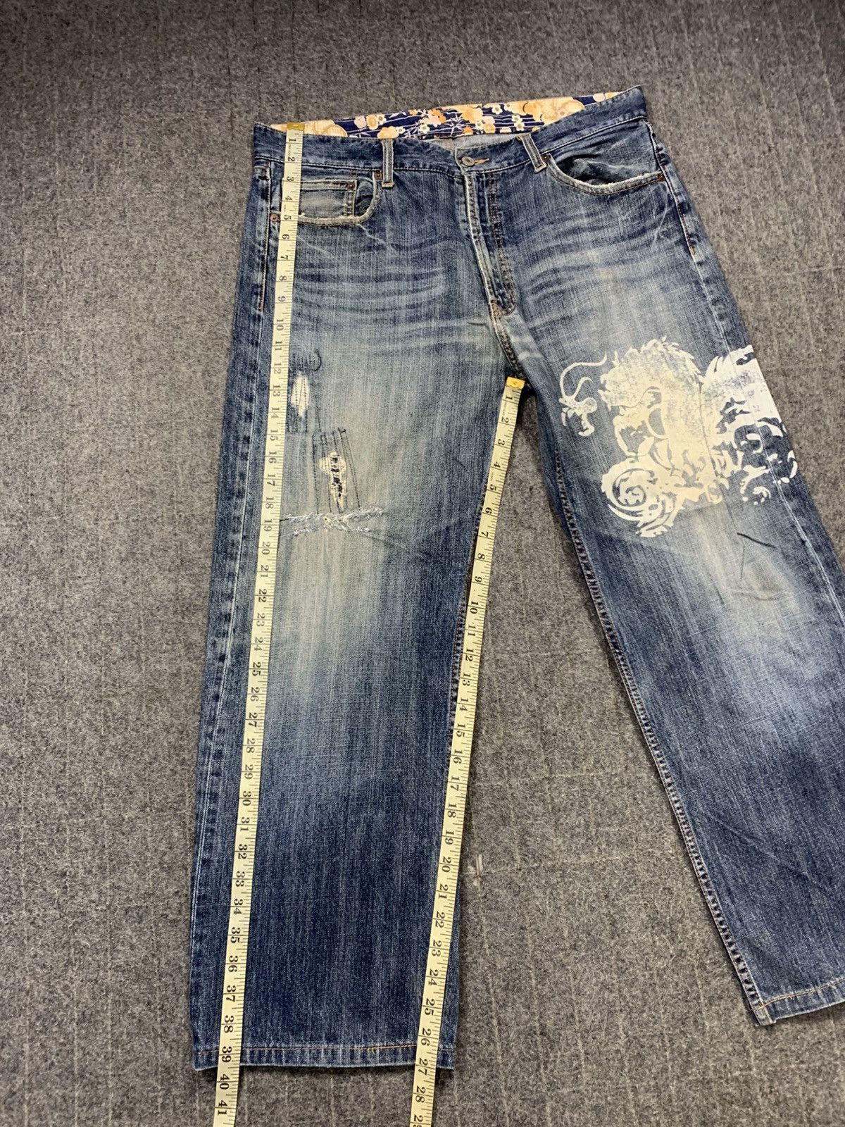 Japanese Brand Dragon Art Denim Jeans Pant Straight Leg Zipper Pocket Size US 35 - 9 Thumbnail