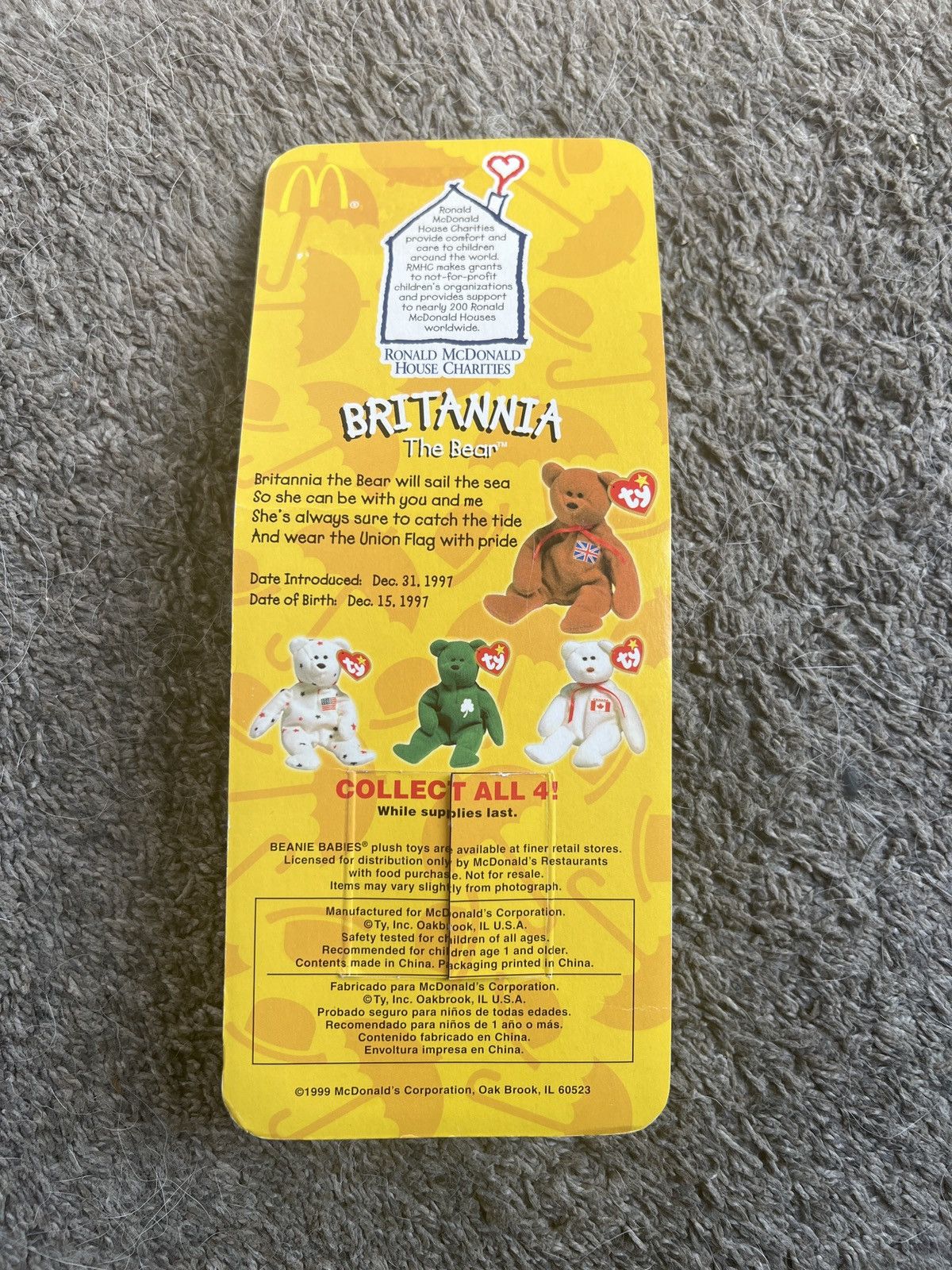 Vintage 1999 McDonald’s Ty Britannia The Bear Teenie Beanie Baby Size ONE SIZE - 2 Thumbnail