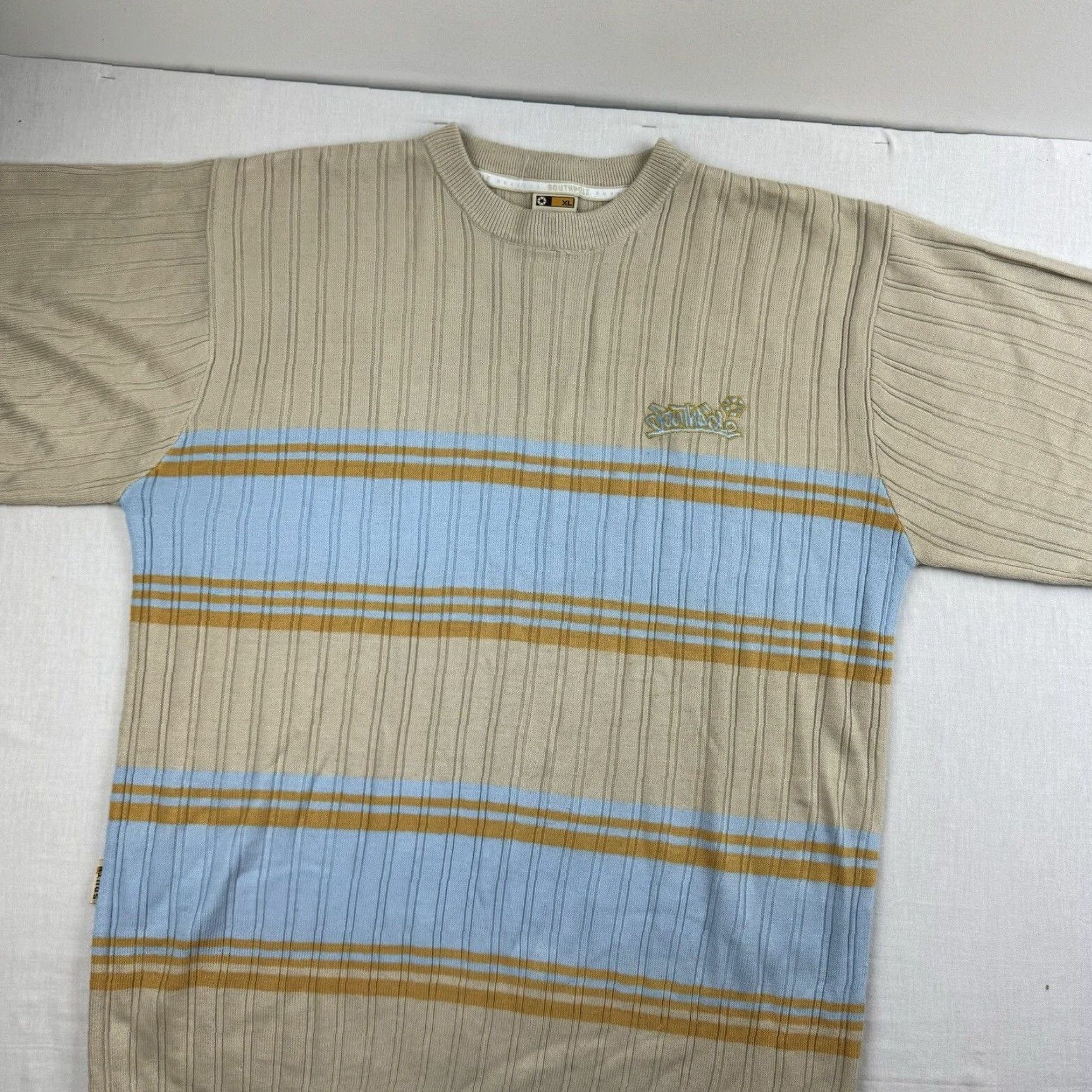 Southpole VINTAGE Southpole Shirt Mens XL Tan Striped Heavyweight Grunge Y2K 90s Skate Short Sleeve Crew Neck Size US XL / EU 56 / 4 - 2 Thumbnail
