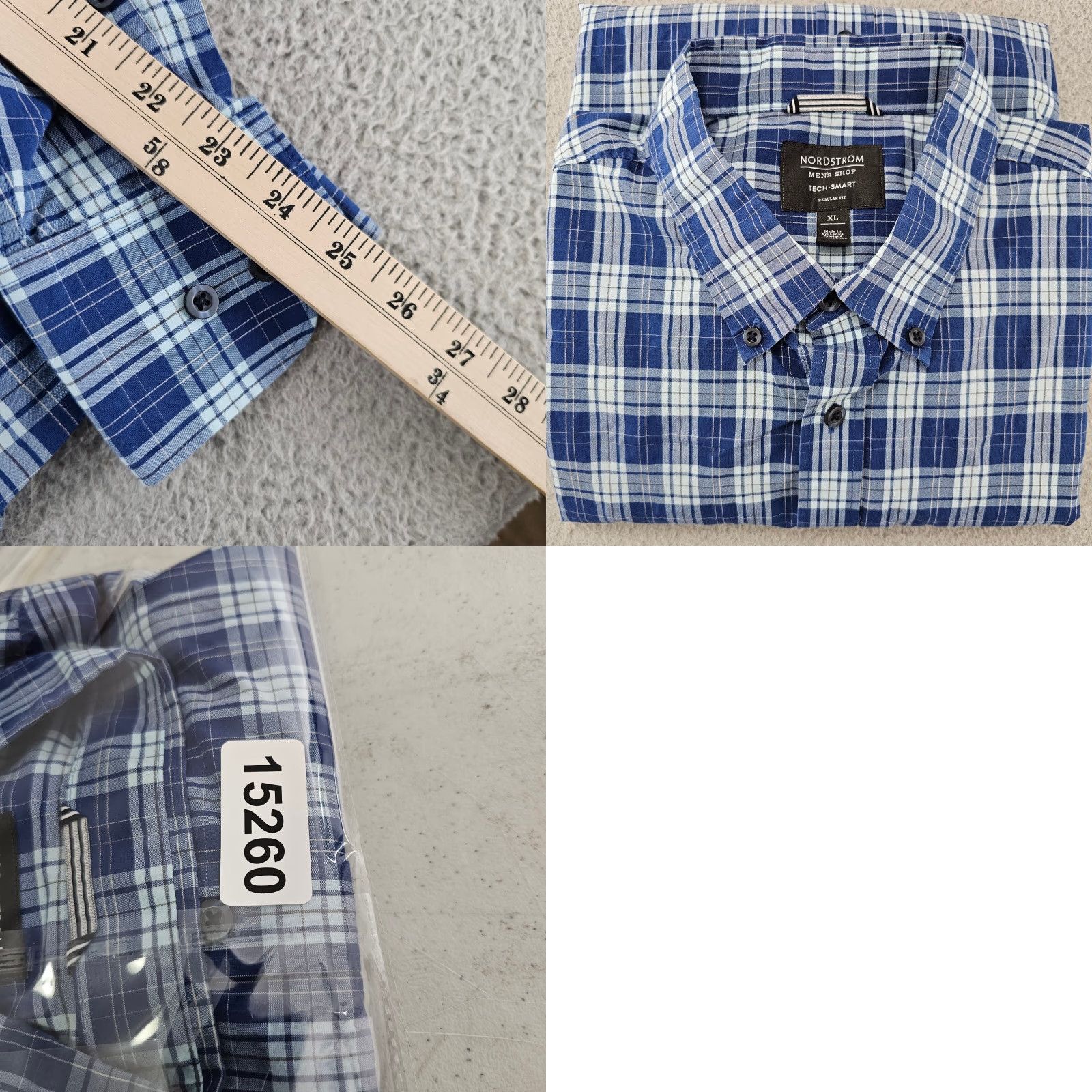Nordstrom Nordstrom Dress Shirt Mens Size Extra Large Blue Check Tech Smart Woven Oxford Size 46R - 8 Thumbnail