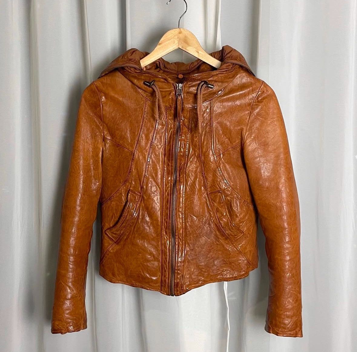 GOA Raccoon Fur Cropped Leather Jacket 2000's