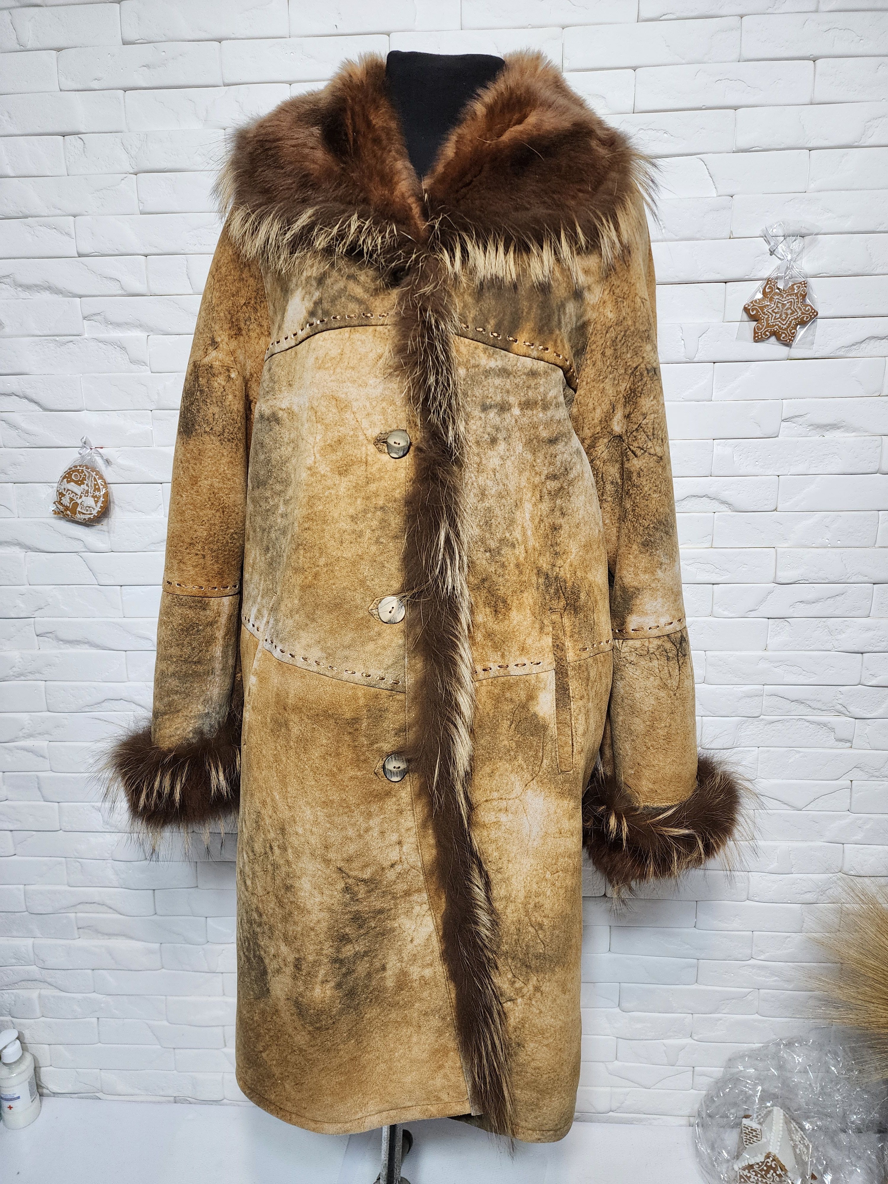 Furla Brown Sheepskin Coat: Women's Genuine Fur Winter Coat Size XXL / US 16-18 / IT 52-54 - 1 Thumbnail