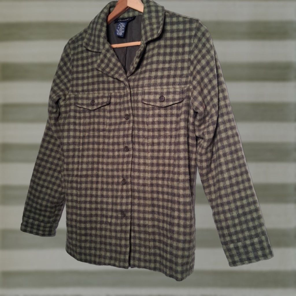 Denim & Co. VINTAGE Denim & Co Shirt Jacket Women S Green Plaid Wool Blend Button Up Size S / US 4 / IT 40 - 1 Thumbnail