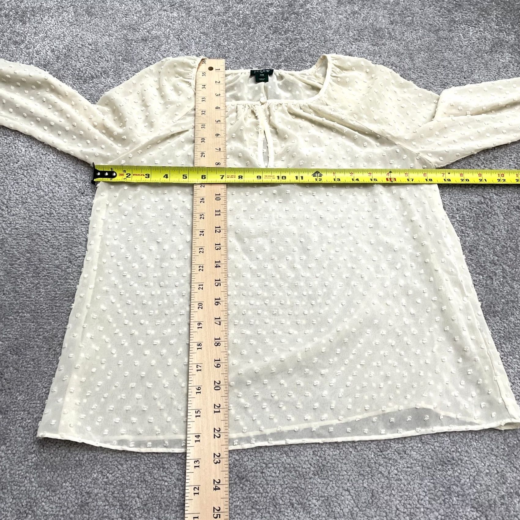 J.Crew J. Crew Ivory Peasant Blouse Womens XXS Sheer Keyhole Long Sleeve Top Swiss Dot Size XXS / US 00 / IT 34 - 5 Thumbnail