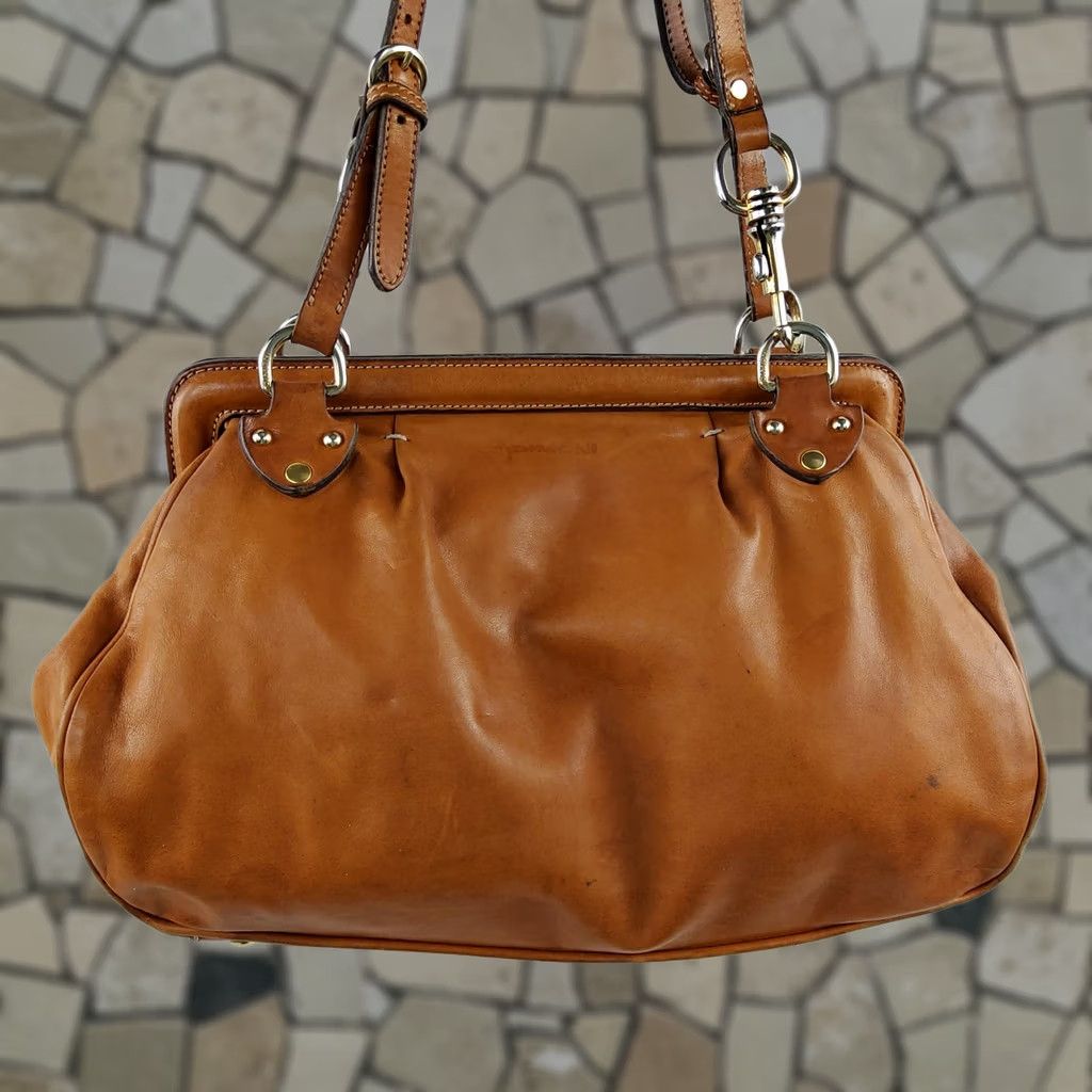 Vintage VINTAGE Dimoni Brown Leather Satchel Handbag Magnetic Hinged Top Purse Satchel Handbag Women Medium Brown Leather Gold tone Hardware Adjustable Strap Size M / US 6-8 / IT 42-44 - 1 Thumbnail