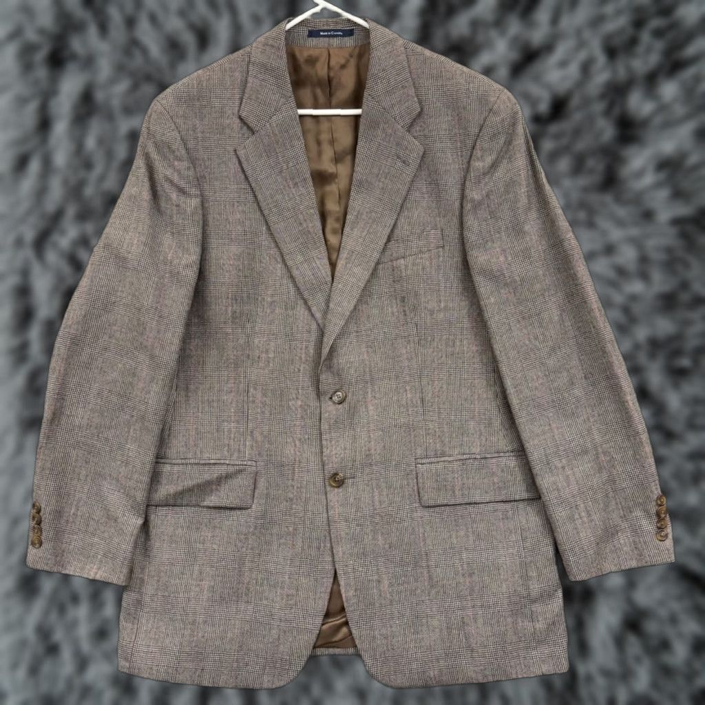 Ralph Lauren VINTAGE Ralph Lauren Chaps Blazer Mens 42T Gray Houndstooth Wool Career Size 42R - 1 Thumbnail