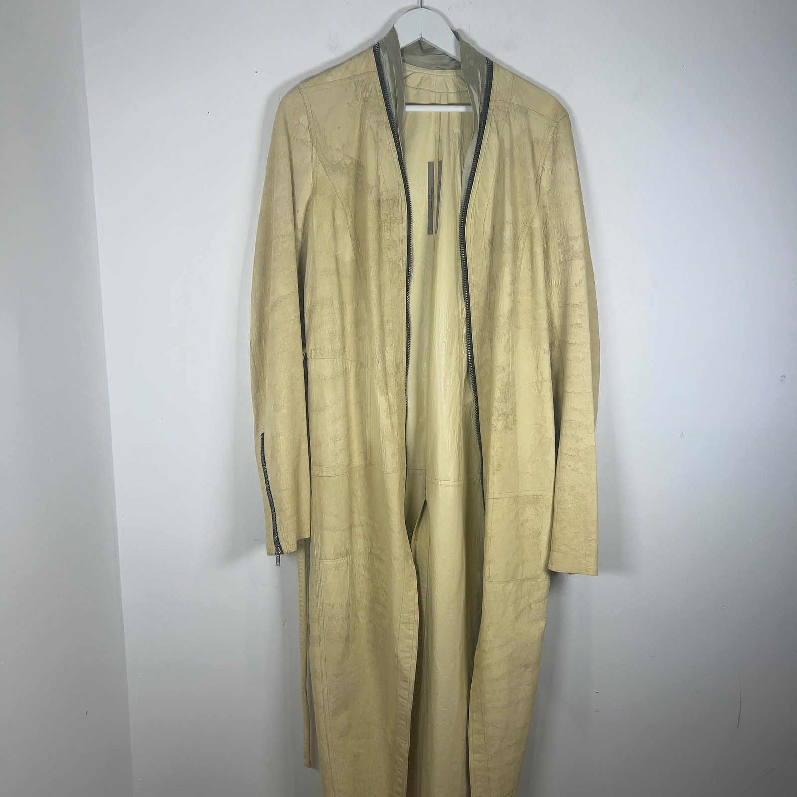 RickOwensSS22Fogachine Vanilla Blistered Leather Trench Coat