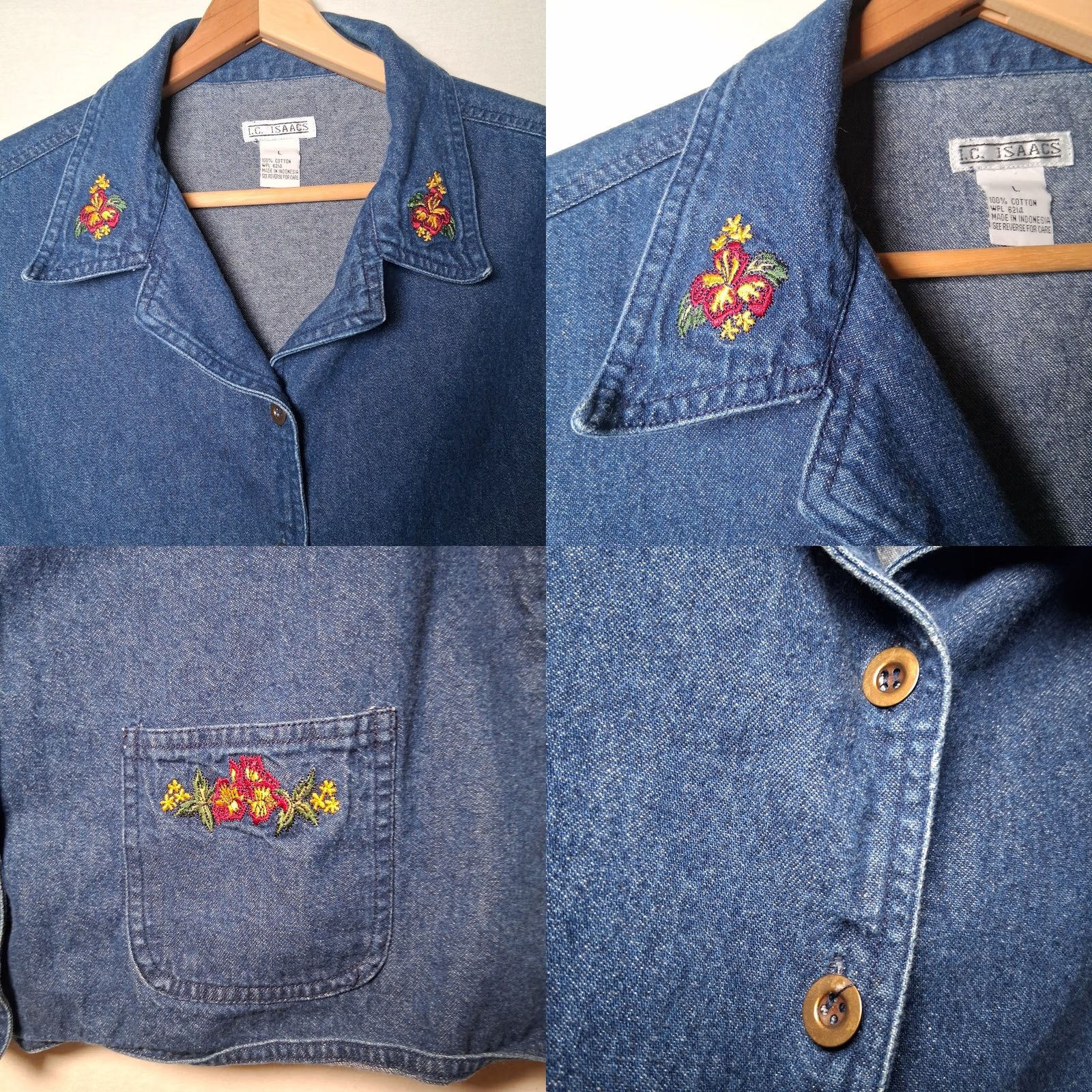 Denime VINTAGE I. C. Isaacs Vest Shirt Large Blue Chambray Denim Floral Embroidered Shirt Women L Blue Chambray Floral Embroidered Vest Size L / US 10 / IT 46 - 8 Thumbnail