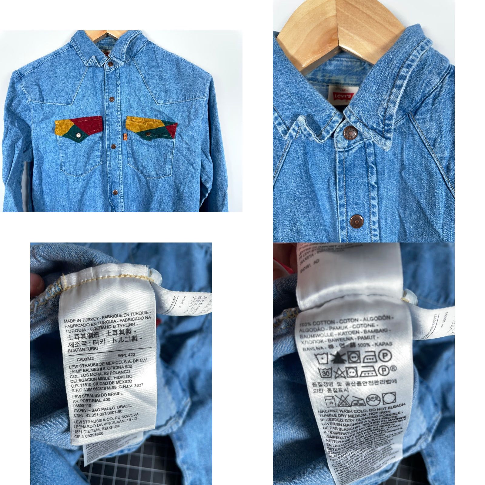 Levi's Levi's Denim Western Shirt Mens Medium Blue Corduroy Trim Snap Button #Orange Tab# 80s 90s Western Casual Workwear Size US M / EU 48-50 / 2 - 9 Thumbnail
