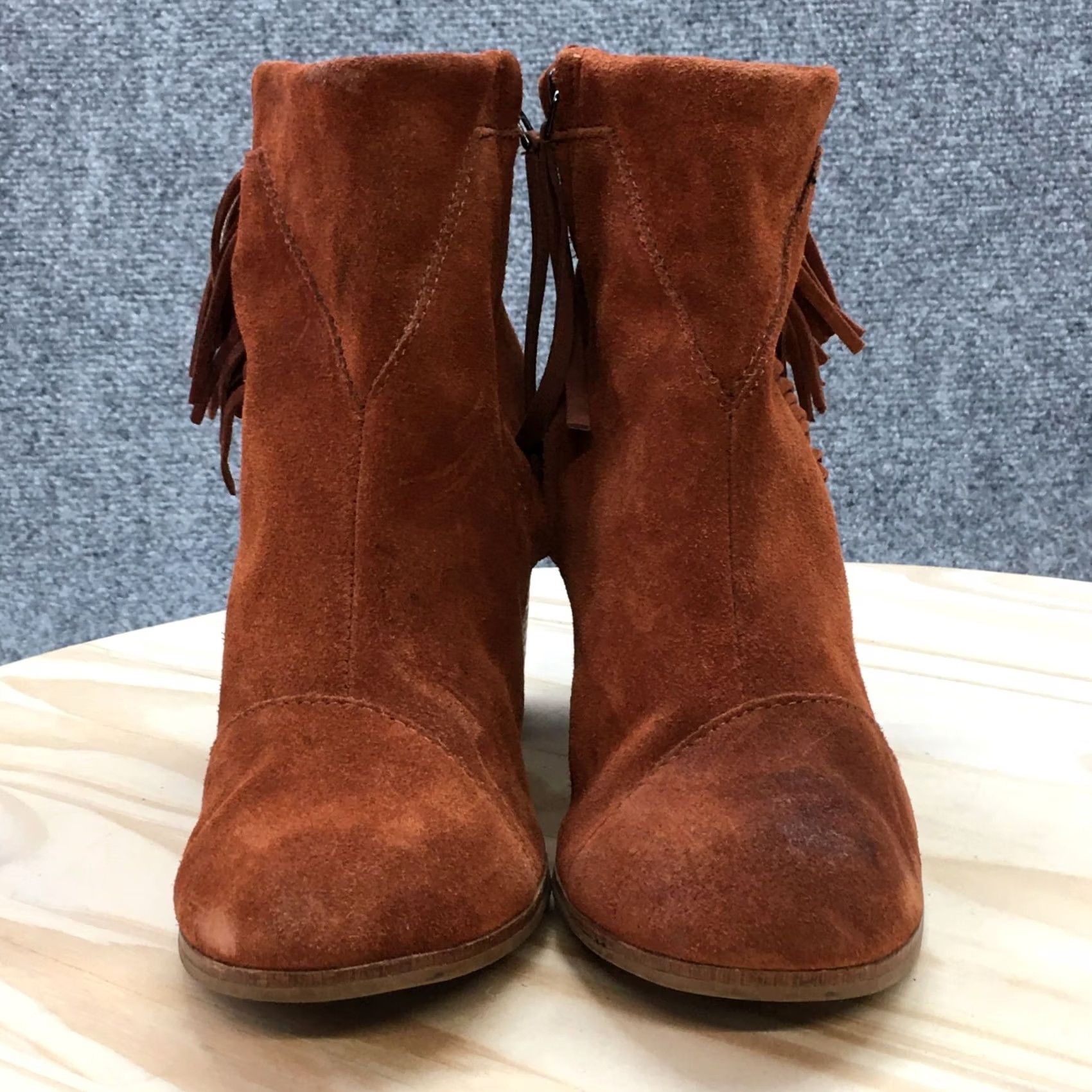 Toms TOMS Lunata Fringe Zip Ankle Bootie Brown Suede Heels Boots Womens 8.5 Foo d 3" Heel Casual Size US 9 / IT 39 - 5 Thumbnail