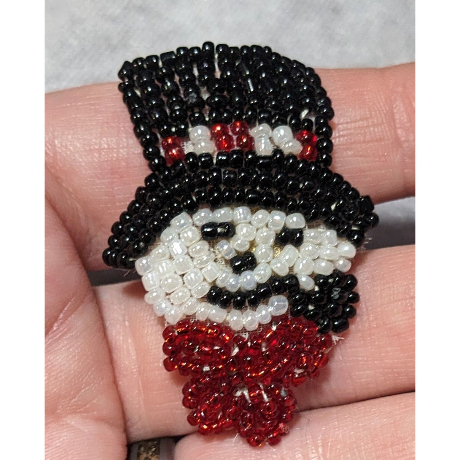 Other Vintage Handmade Glass Beaded Snowman Lapel Pin Size ONE SIZE - 3 Thumbnail