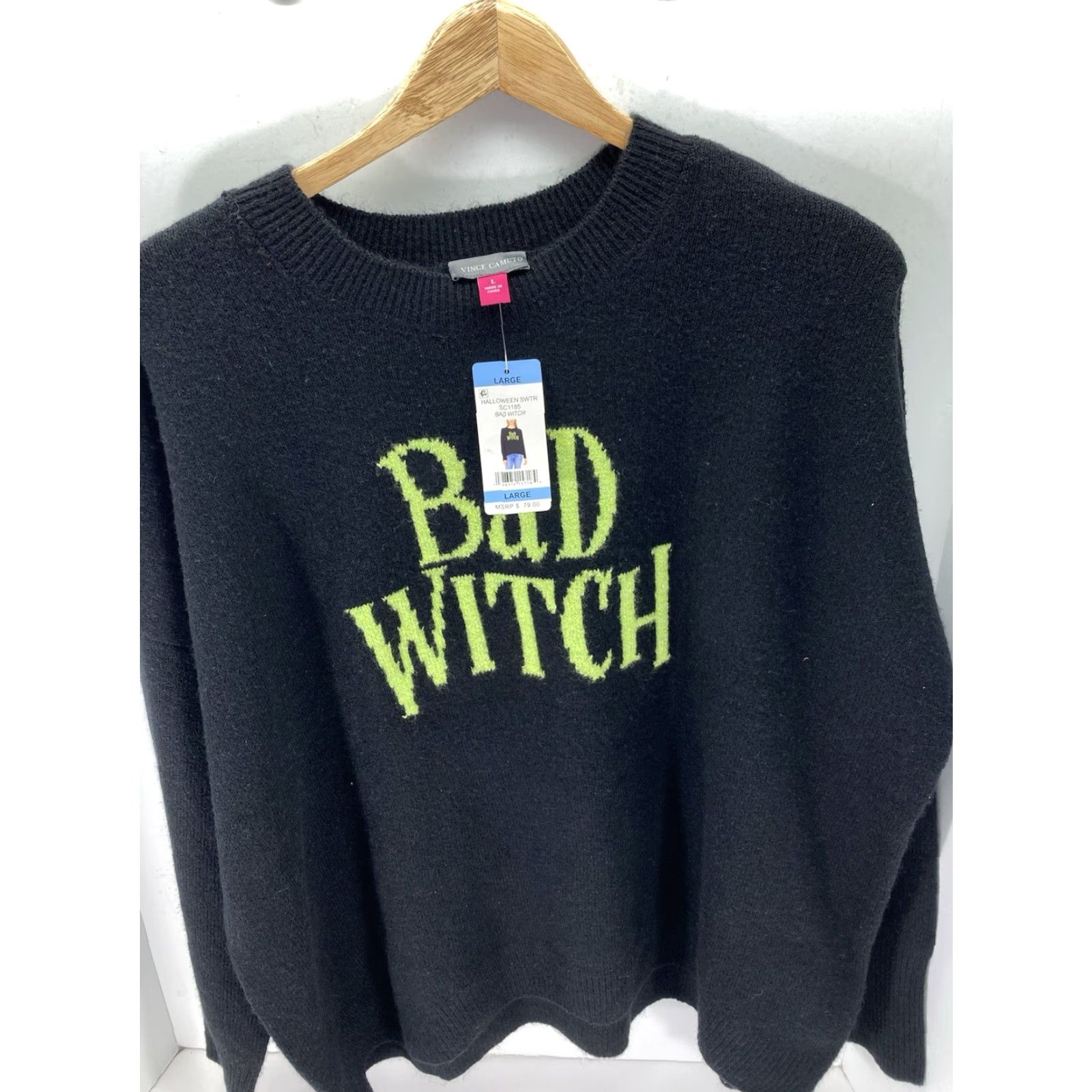 Vince Camuto Vince Camuto Sweater Women L Black Halloween Pullover NWT Crew Neck Oversized Bad Witch Wicked - Womens Size L / US 10 / IT 46 - 2 Thumbnail