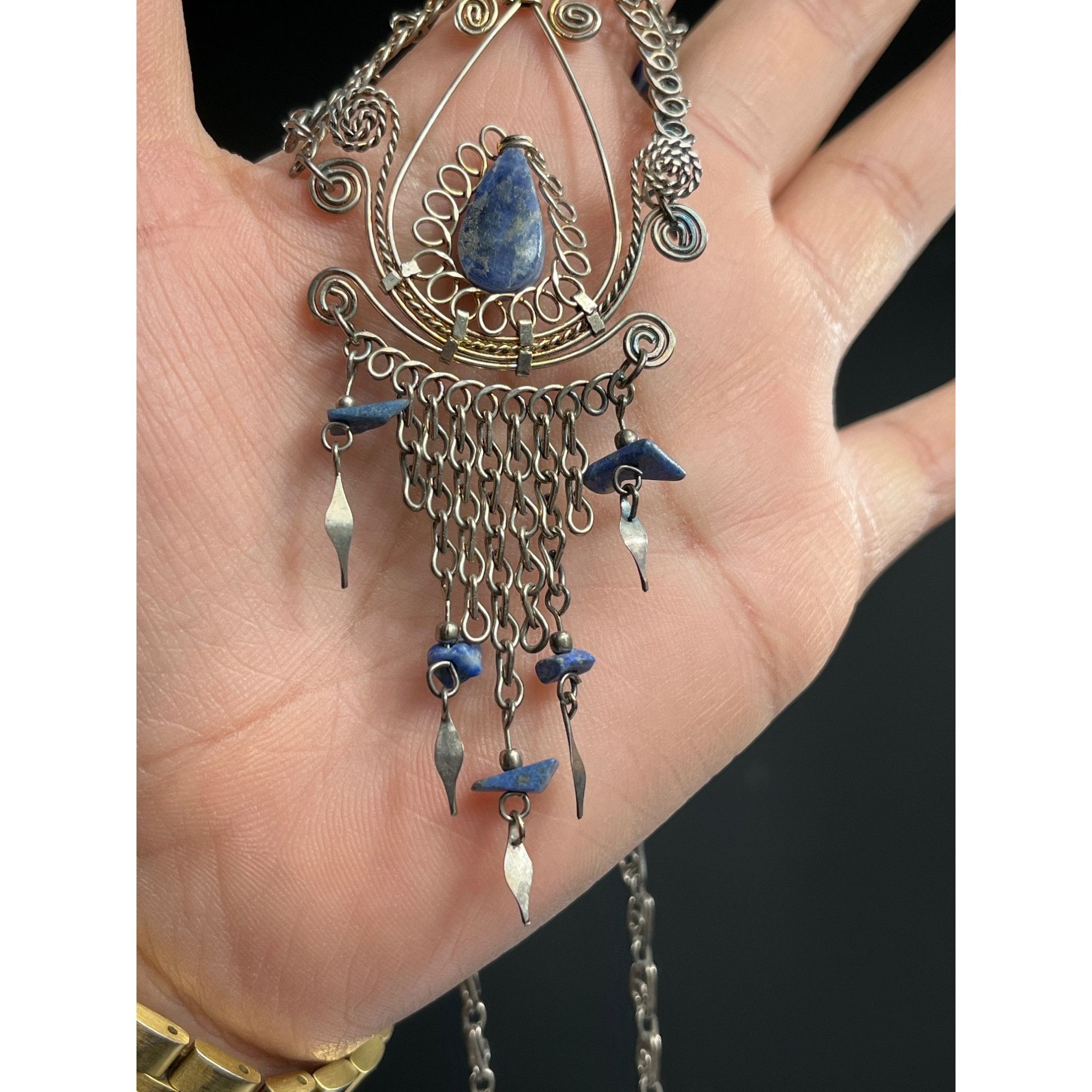 Vintage Vintage SKU 7859 Silver Chain Necklace With Blue Stone Filig Size ONE SIZE - 6 Thumbnail