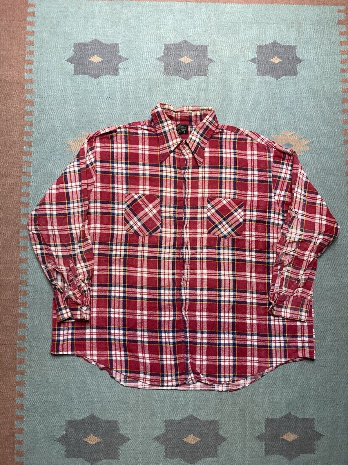 JCPenney × Vintage VTG 70s JCPenney flannel shirt plaid cotton distressed 3XL Size US XXL / EU 58 / 5 - 1 Thumbnail
