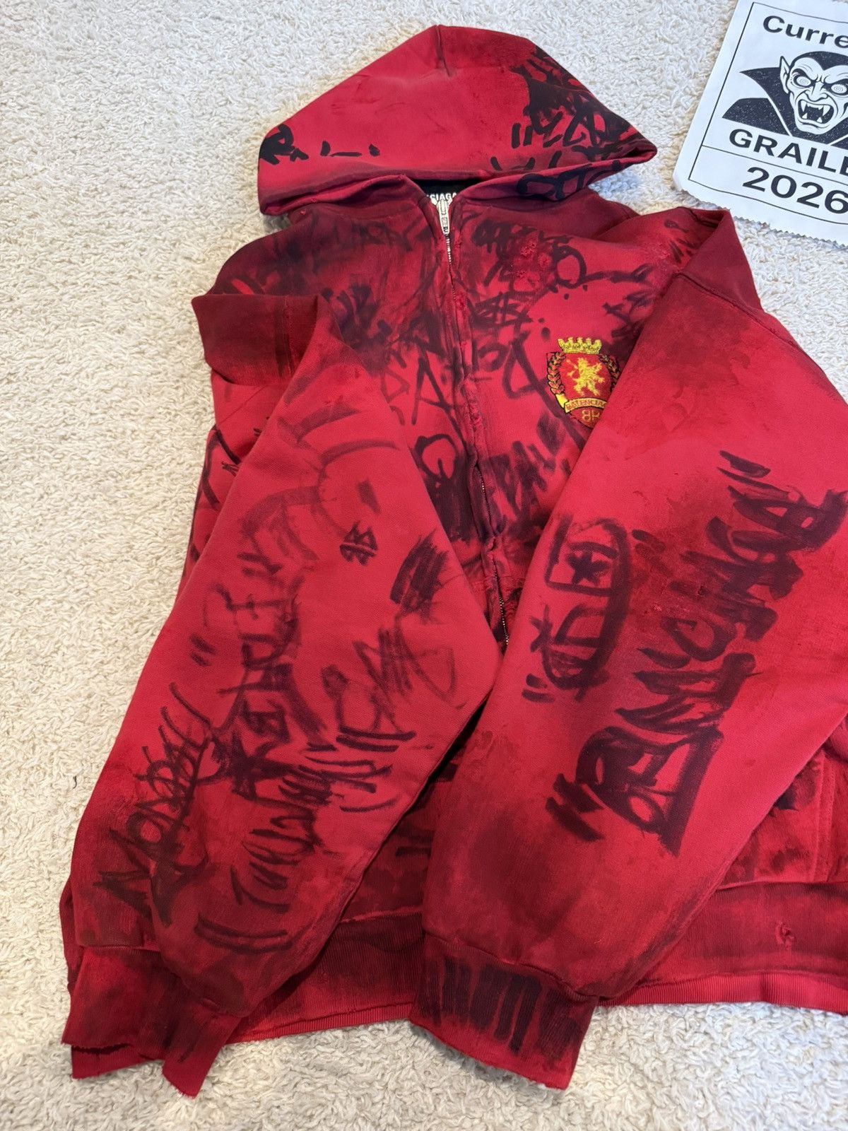 Balenciaga Balenciaga Skater Graffiti Zip Hoodie in Red Mudshow Size US S / EU 44-46 / 1 - 4 Thumbnail