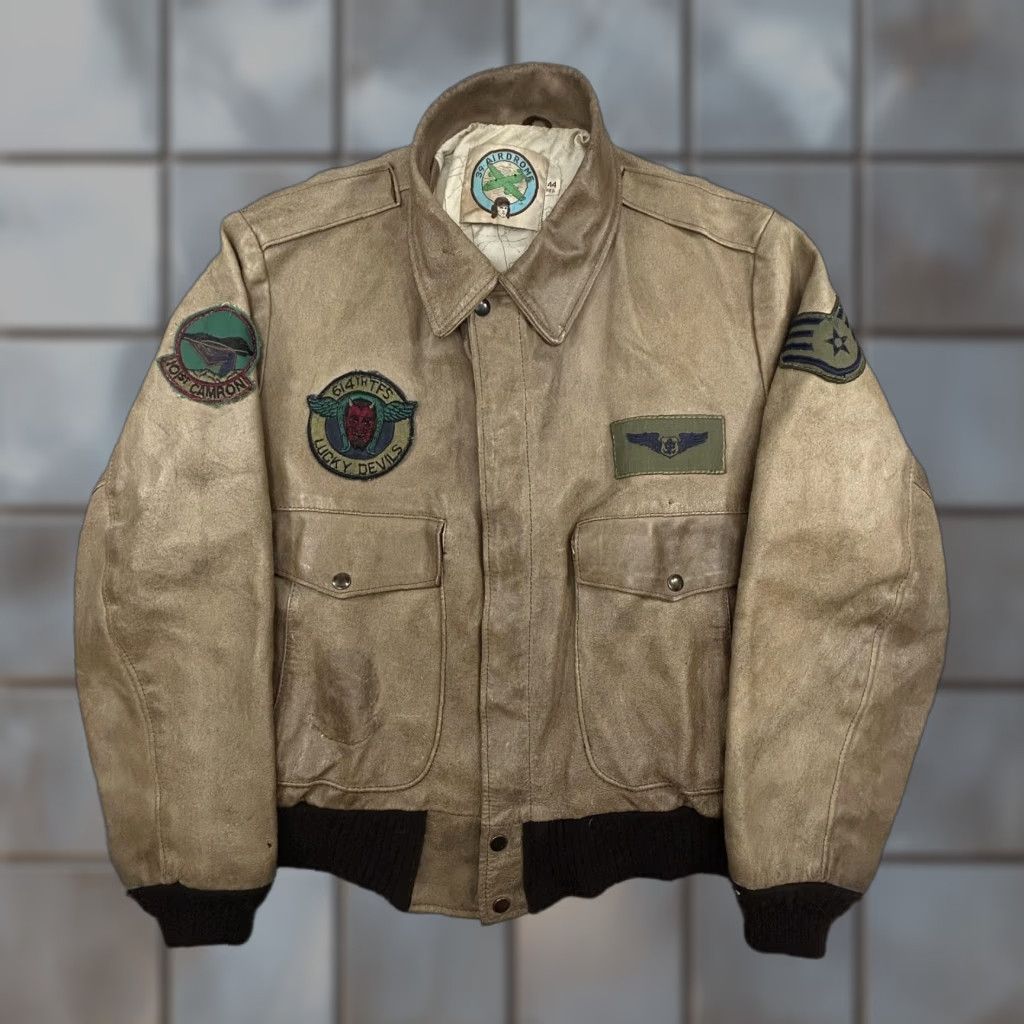 Vintage VINTAGE 39 AIRDROME A-2 Bomber Jacket Mens 44 Regular Brown Leather Flight USAF Patches 70s Size US S / EU 44-46 / 1 - 1 Thumbnail