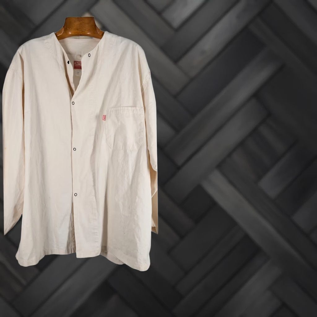 Vintage VINTAGE Hinson Workwear Shirt Mens L Natural Cotton Canvas Collarless Snap Regular Canvas Workwear 70s 80s 90s Japanese Reproduction Mens L Size US L / EU 52-54 / 3 - 1 Thumbnail