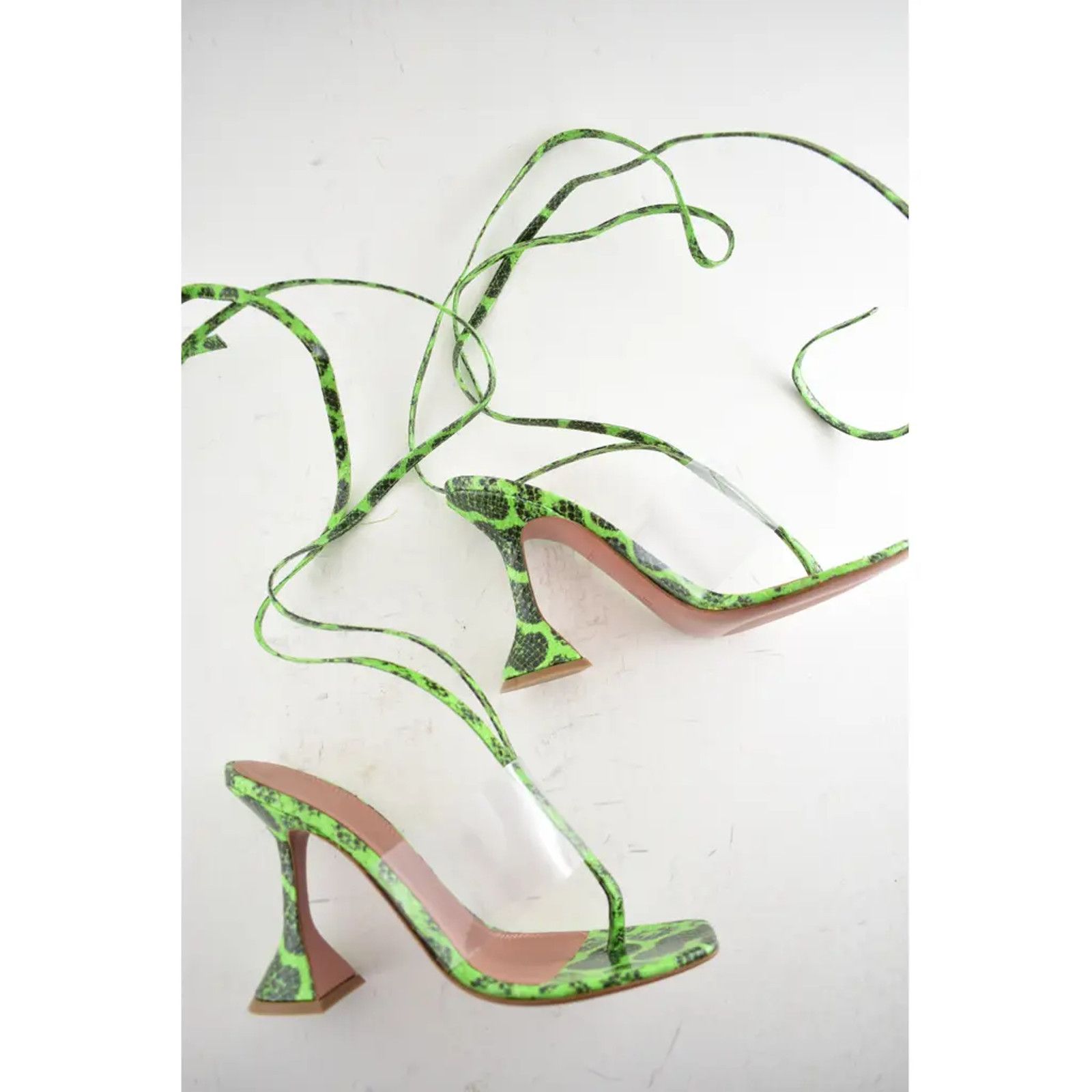 Amina Muaddi Zula Ayer Snake Thong PVC Lace Up Tie Sandal Heel Pump 36.5 Size US 6.5 / IT 36.5 - 5 Thumbnail