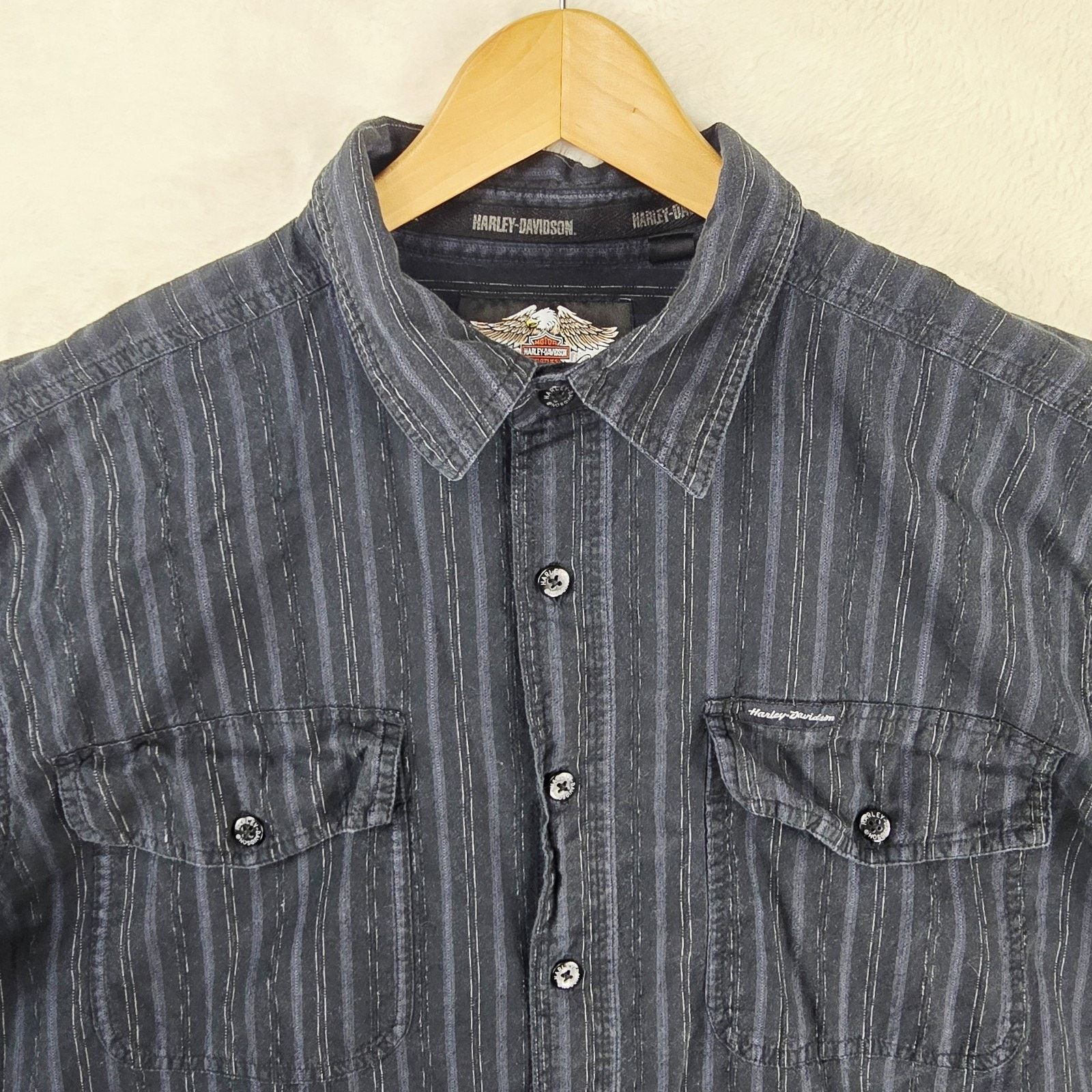 Harley Davidson Harley Davidson Button Up Shirt Mens XL Black Striped Biker Size US XL / EU 56 / 4 - 3 Thumbnail