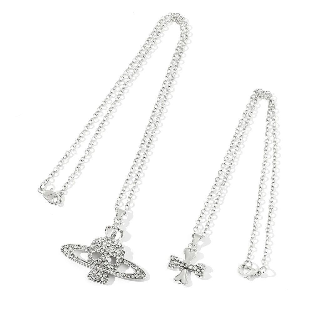Jewelry Cross Skull Saturn Necklace Pendant Gothic Death Planet Size ONE SIZE - 6 Thumbnail