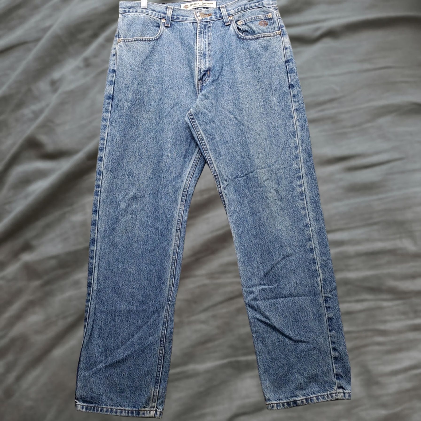 Harley Davidson Harley-Davidson Jeans Mens 33/30 Blue Denim Medium Wash High Rise Straight Denim Jeans Mens Size 33 Blue USA 5-Pocket Regular Fit Shirt Size US 33 - 1 Thumbnail