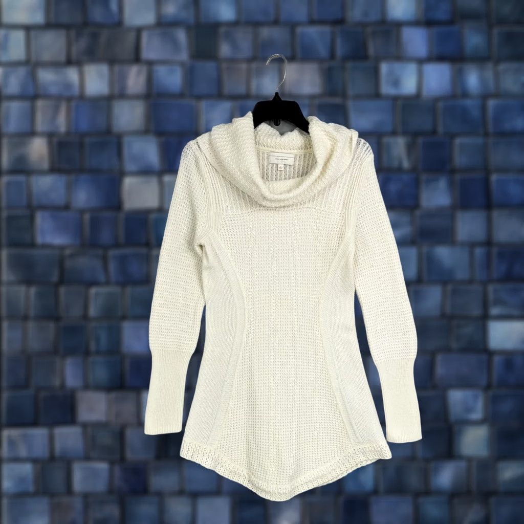 Vintage Angel Of The North Sweater Tunic Womens M White Cowl Neck Waffle Knit Slim Size M / US 6-8 / IT 42-44 - 1 Thumbnail