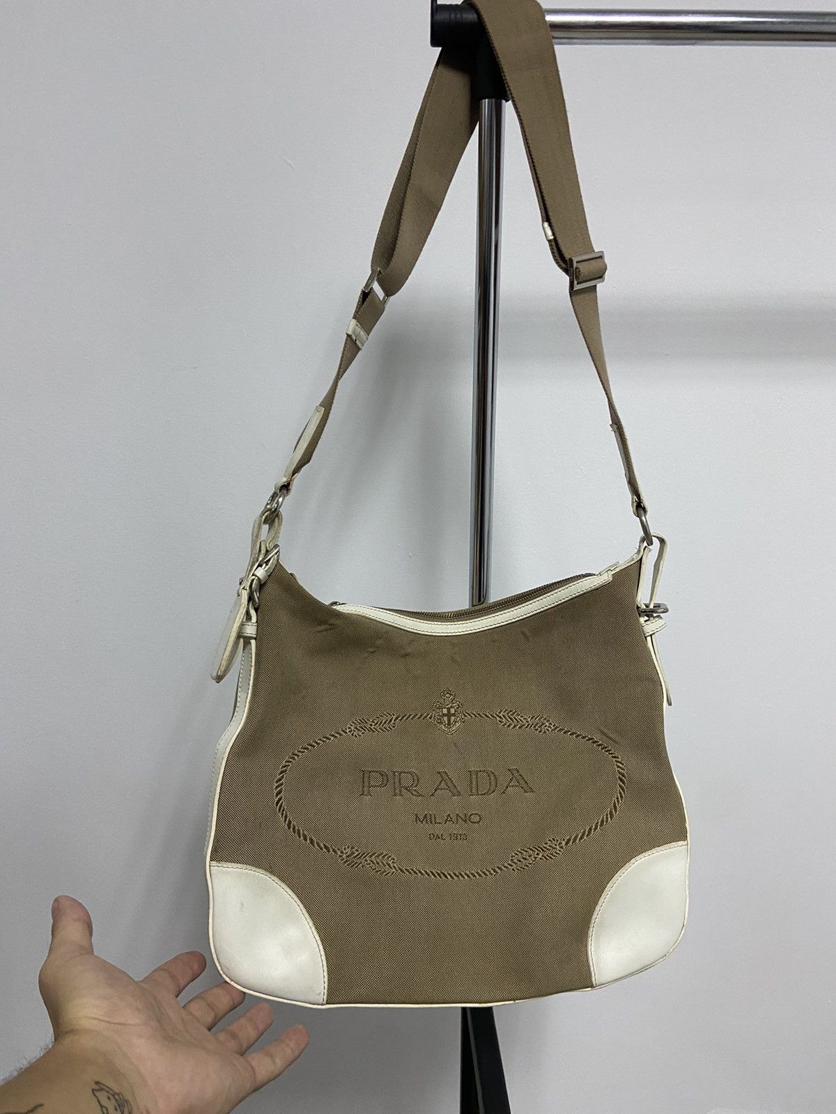 Luxury × Prada × Vintage Prada Jacquard Big Logo Vintage Tote Bag 