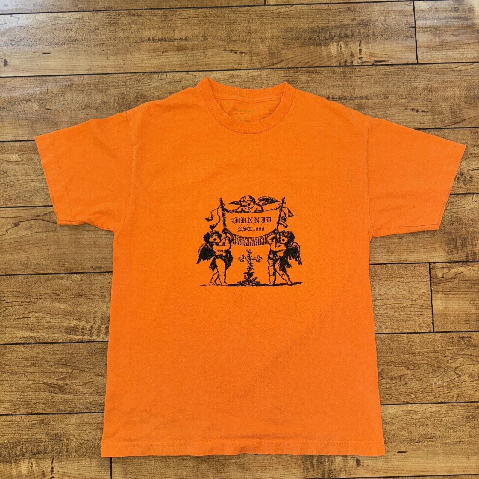 Band Tees × Vintage 4 Hunnid Angels T-Shirt Orange Medium 19x25.5 Size US M / EU 48-50 / 2 - 1 Thumbnail